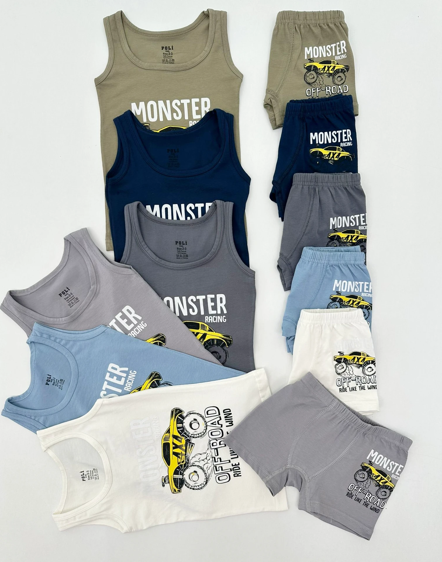 6'LI YARIŞ ARABASI BASKILI ERKEK ÇOCUK ATLET BOXER TAKIM