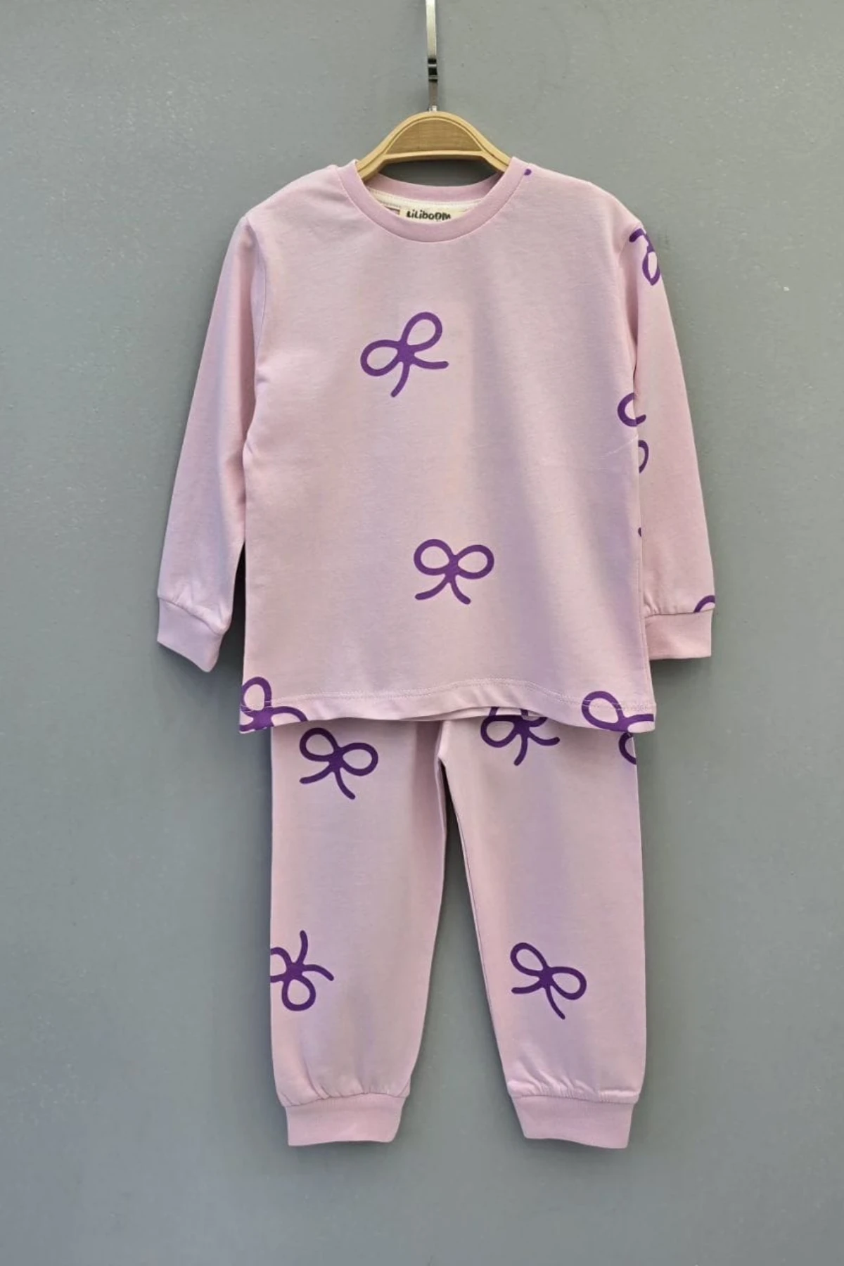 LİLA RENK KURDELE DESEN KIZ BEBEK PİJAMA TAKIMI