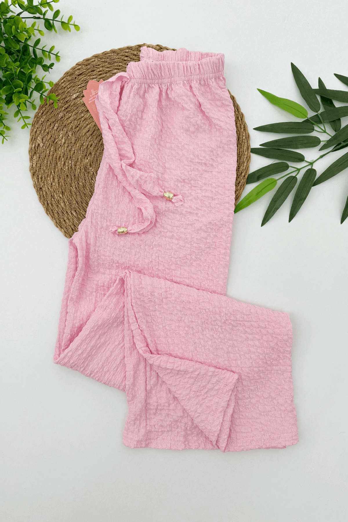 PEMBE BÜRÜMCÜK KUMAŞ KADIN PİJAMA ALTI