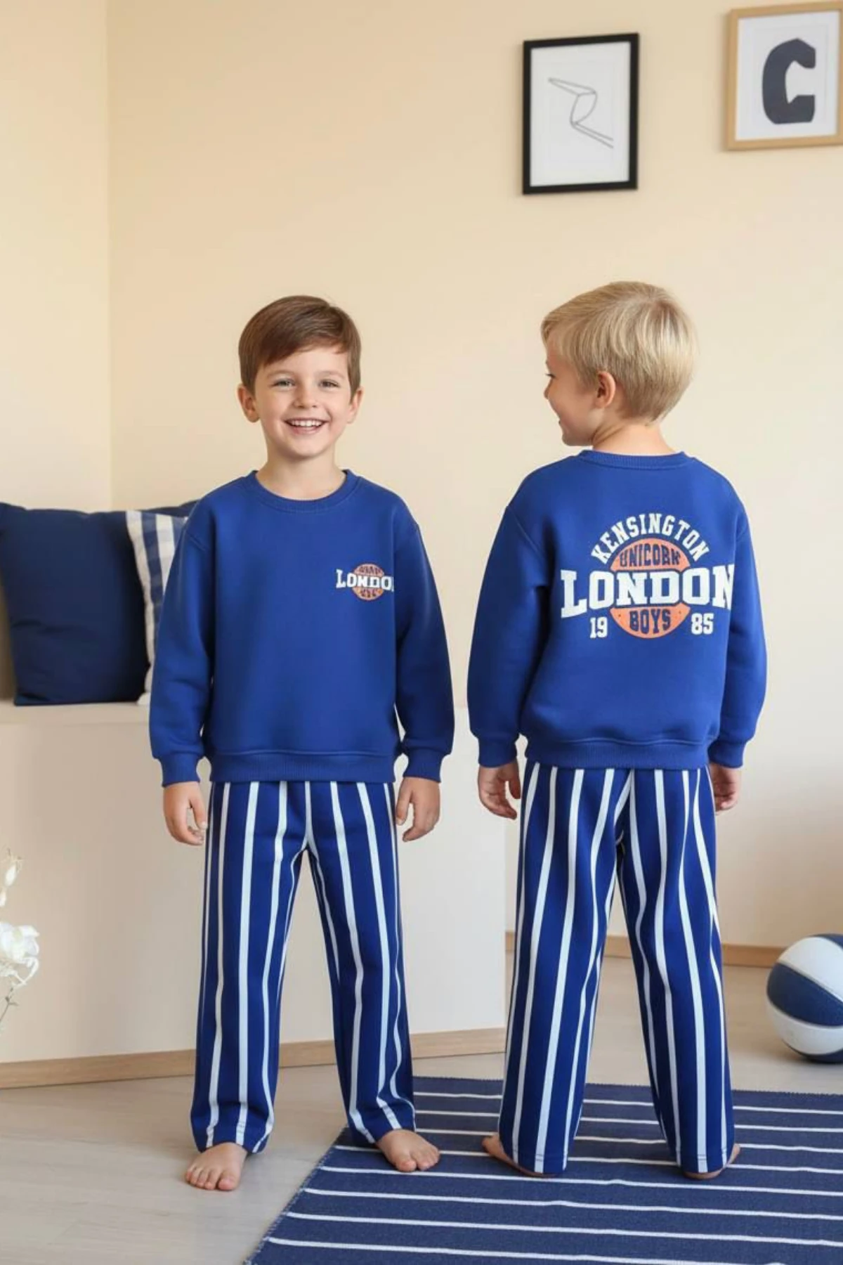 SAKS MAVİSİ ARKASI LONDON YAZI BASKILI ERKEK ÇOCUK ALT ÜST TAKIM