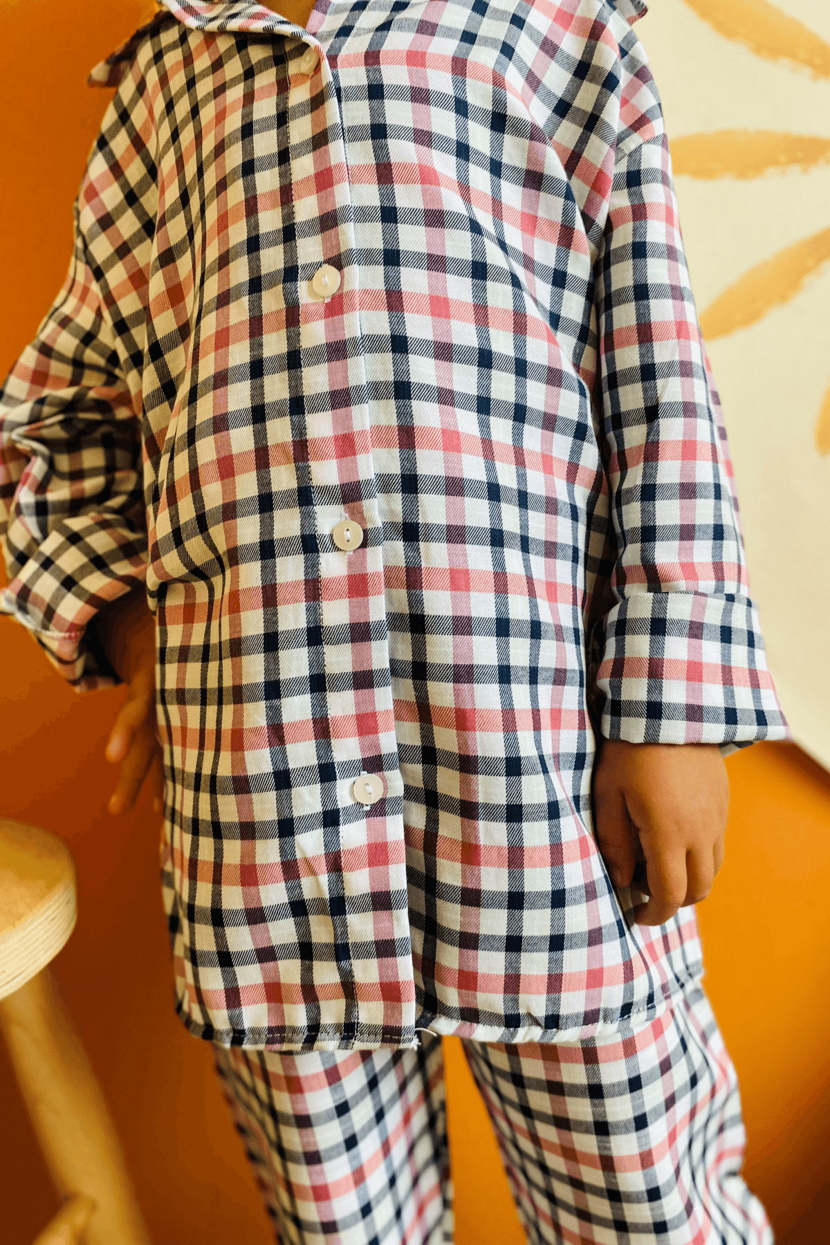 ÖNDEN DÜĞMELİ LACİVERT PEMBE ÇİZGİLİ UNISEX ÇOCUK PİJAMA TAKIMI599