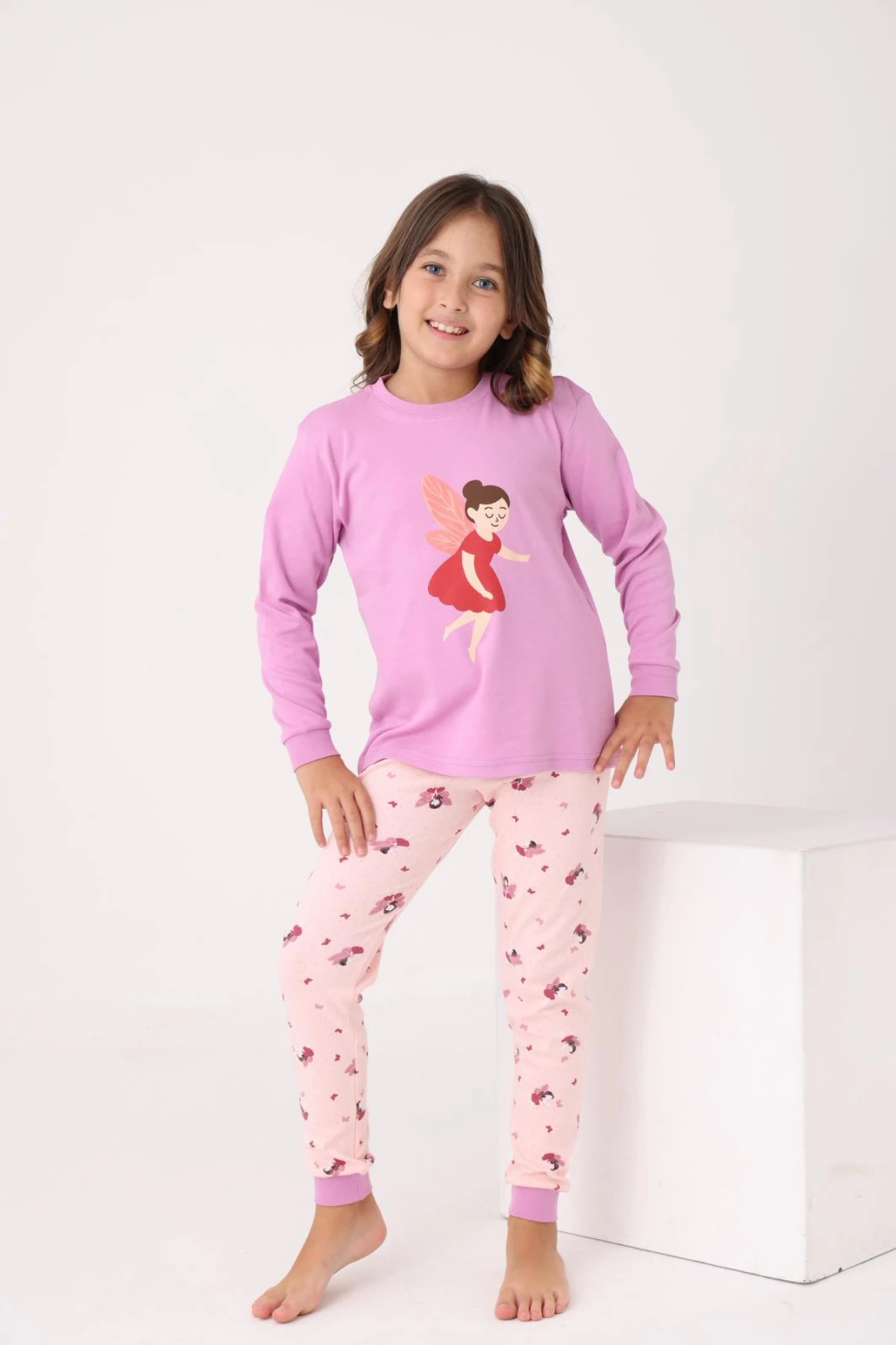 PEMBE RENK BALERİN KIZ BASKILI KIZ ÇOCUK PİJAMA TAKIMI 