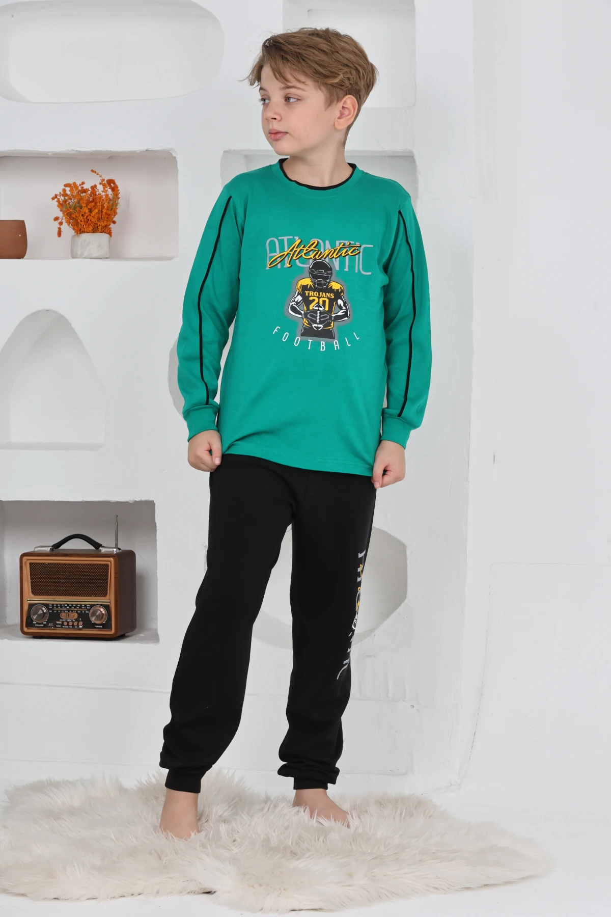 SU YEŞİLİ ATLANTİC FOOTBALL BASKILI ERKEK ÇOCUK PİJAMA TAKIMI
