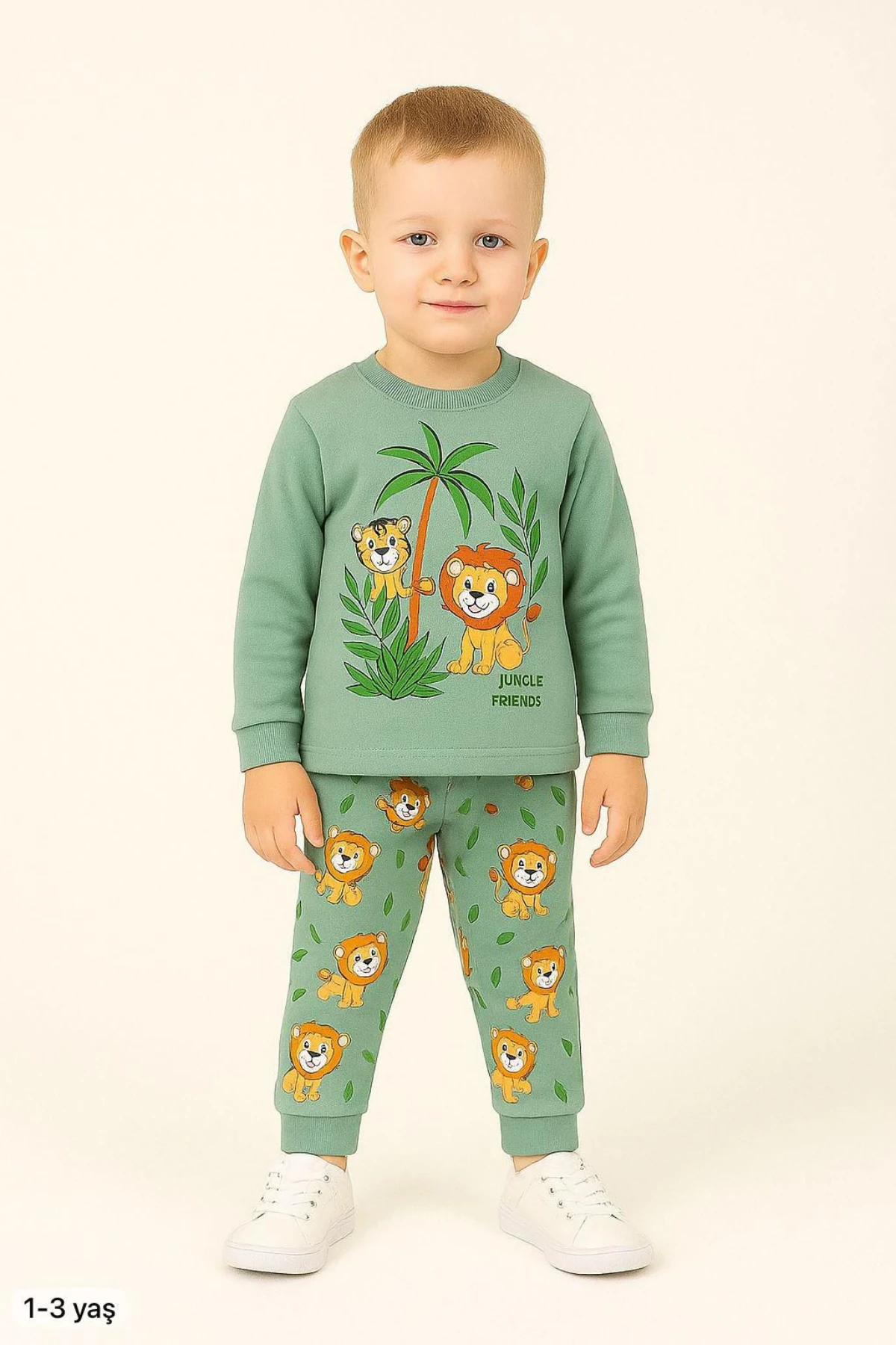 MİNT RENK ASLAN BASKILI ERKEK BEBEK PİJAMA TAKIMI