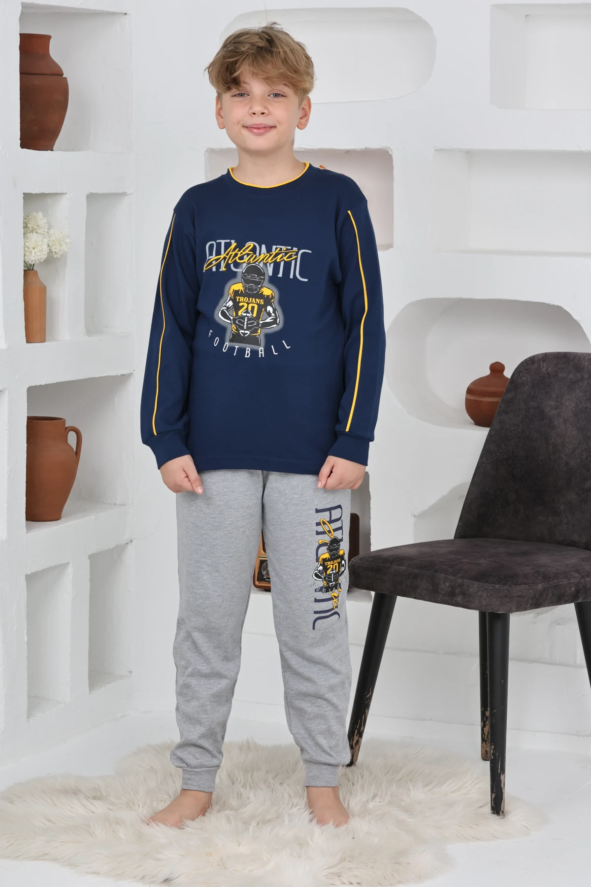LACİVERT RENK ATLANTİC FOOTBALL BASKILI ERKEK ÇOCUK PİJAMA TAKIMI