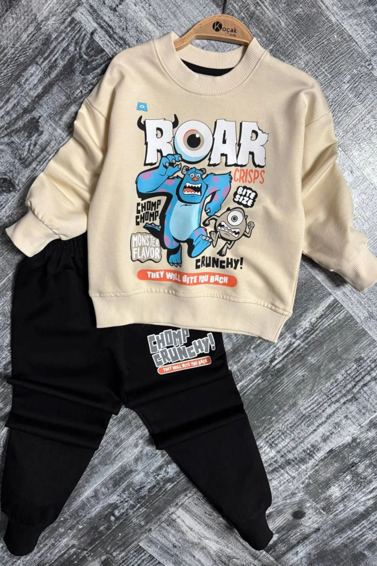 EKRU RENK AYI BASKILI ERKEK ÇOCUK EŞOFMAN TAKIMI