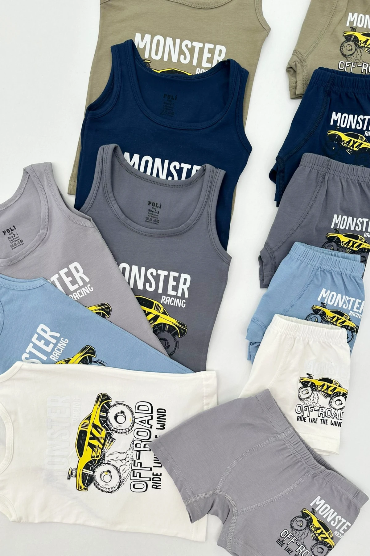 6'LI YARIŞ ARABASI BASKILI ERKEK ÇOCUK ATLET BOXER TAKIM