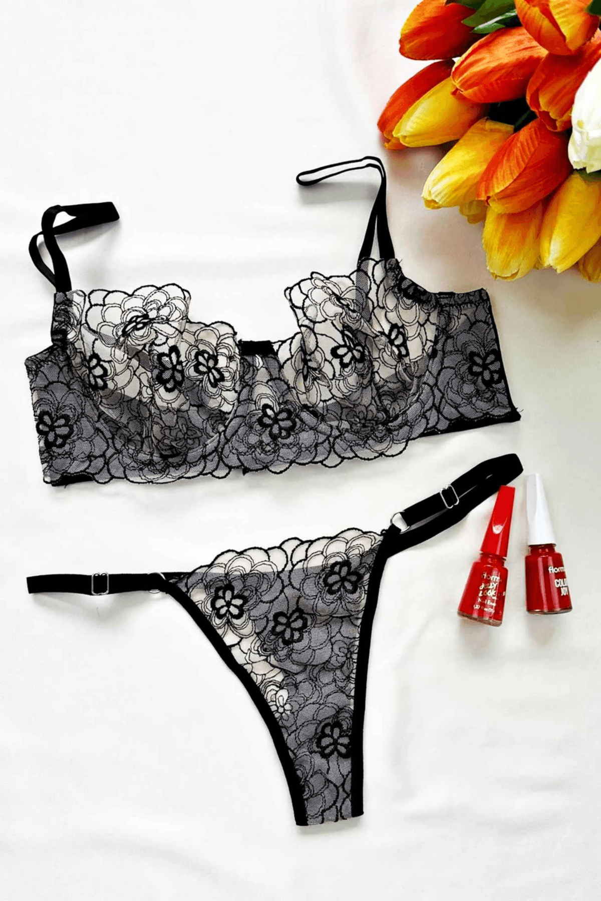 SİYAH PAPATYA BRA SET