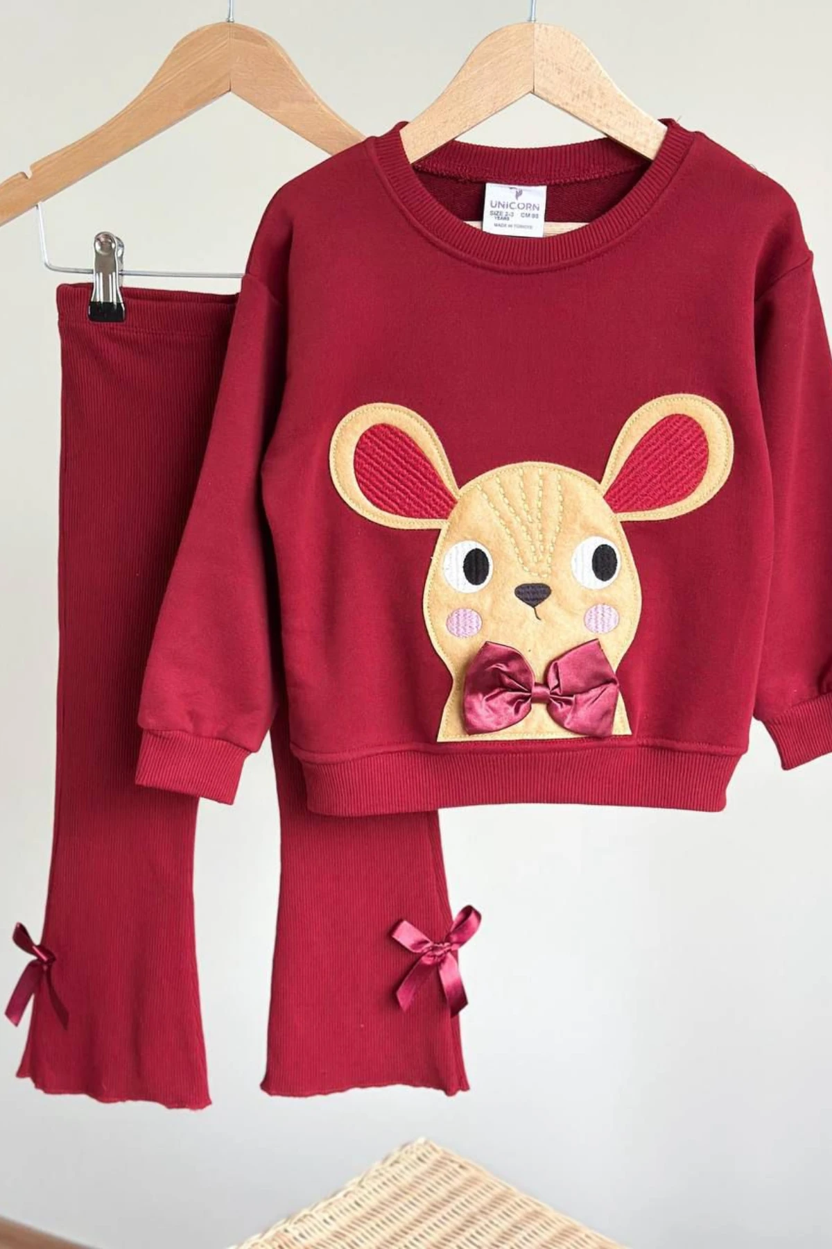 BORDO RENK TAVŞAN BASKILI KIZ ÇOCUK ALT ÜST TAKIM