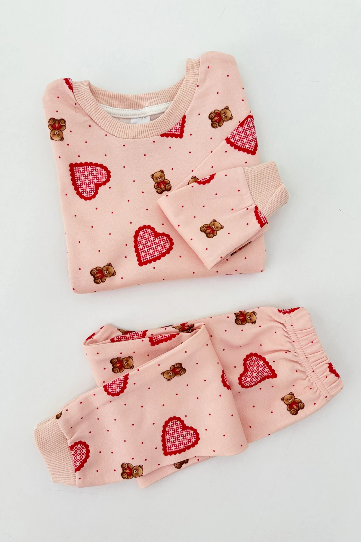 PUDRA RENK KALP DESEN KIZ ÇOCUK PİJAMA TAKIMI