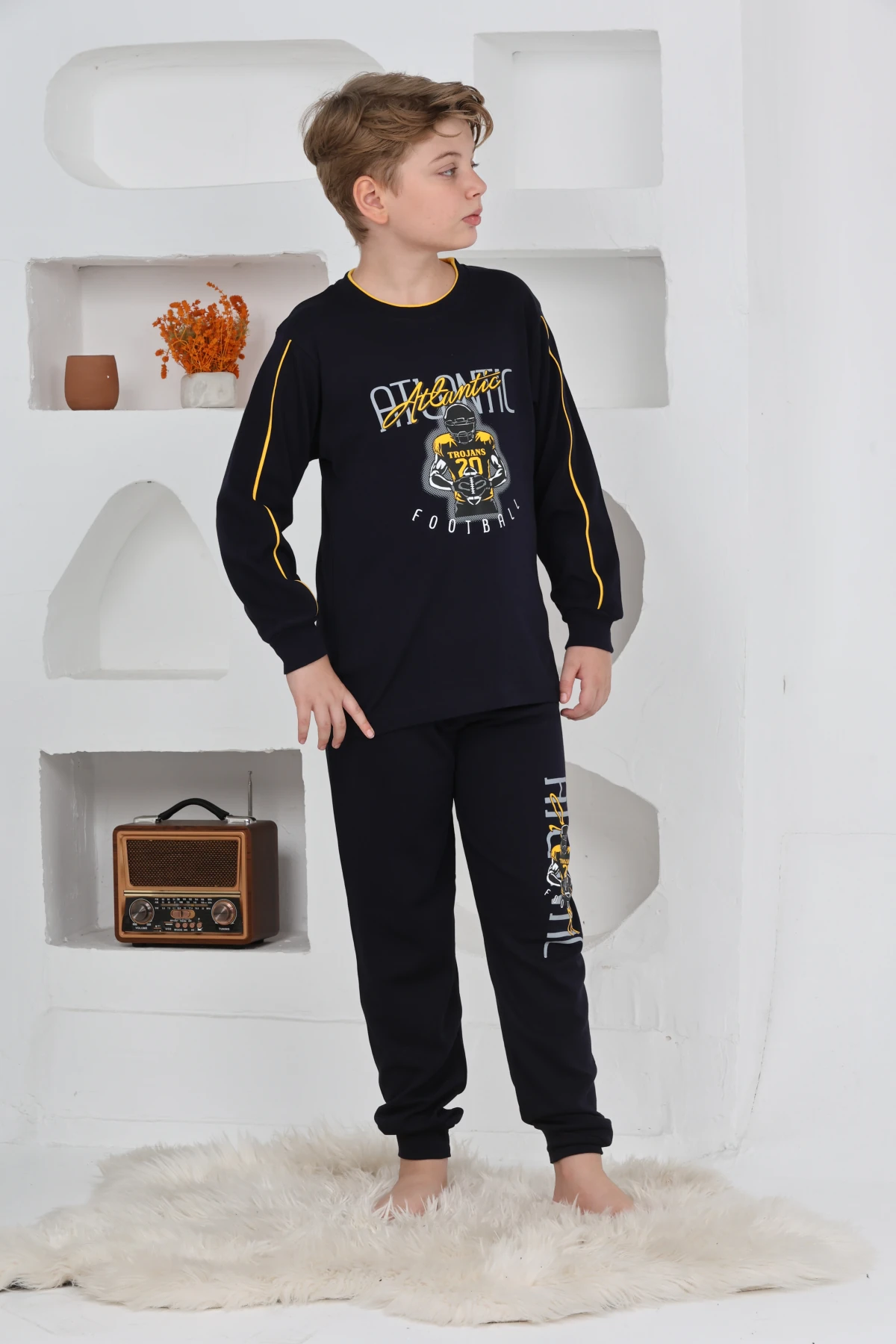 SİYAH RENK ATLANTİC FOOTBALL BASKILI ERKEK ÇOCUK PİJAMA TAKIMI