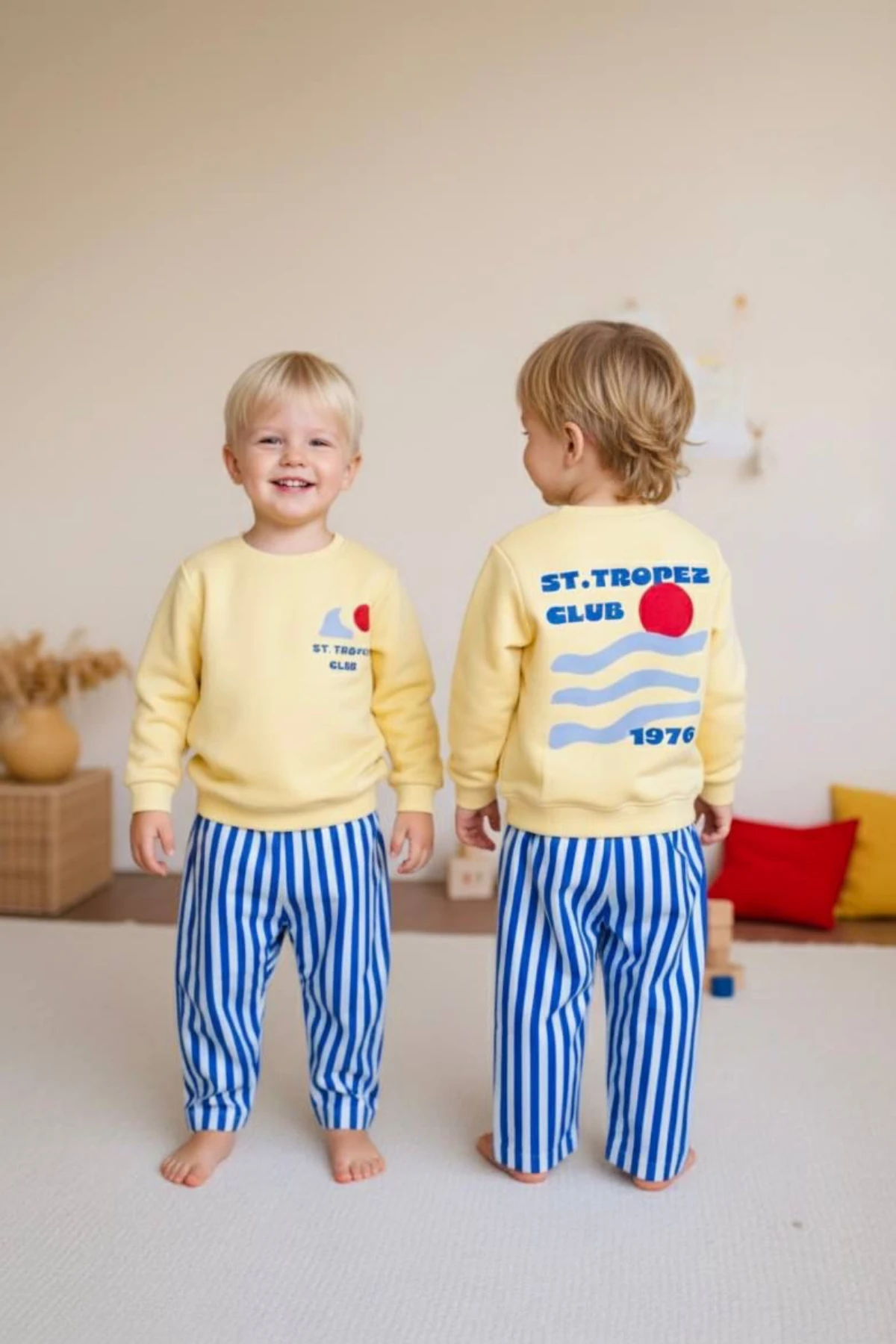 SARI RENK ARKASI BASKILI ERKEK ÇOCUK ALT ÜST TAKIM