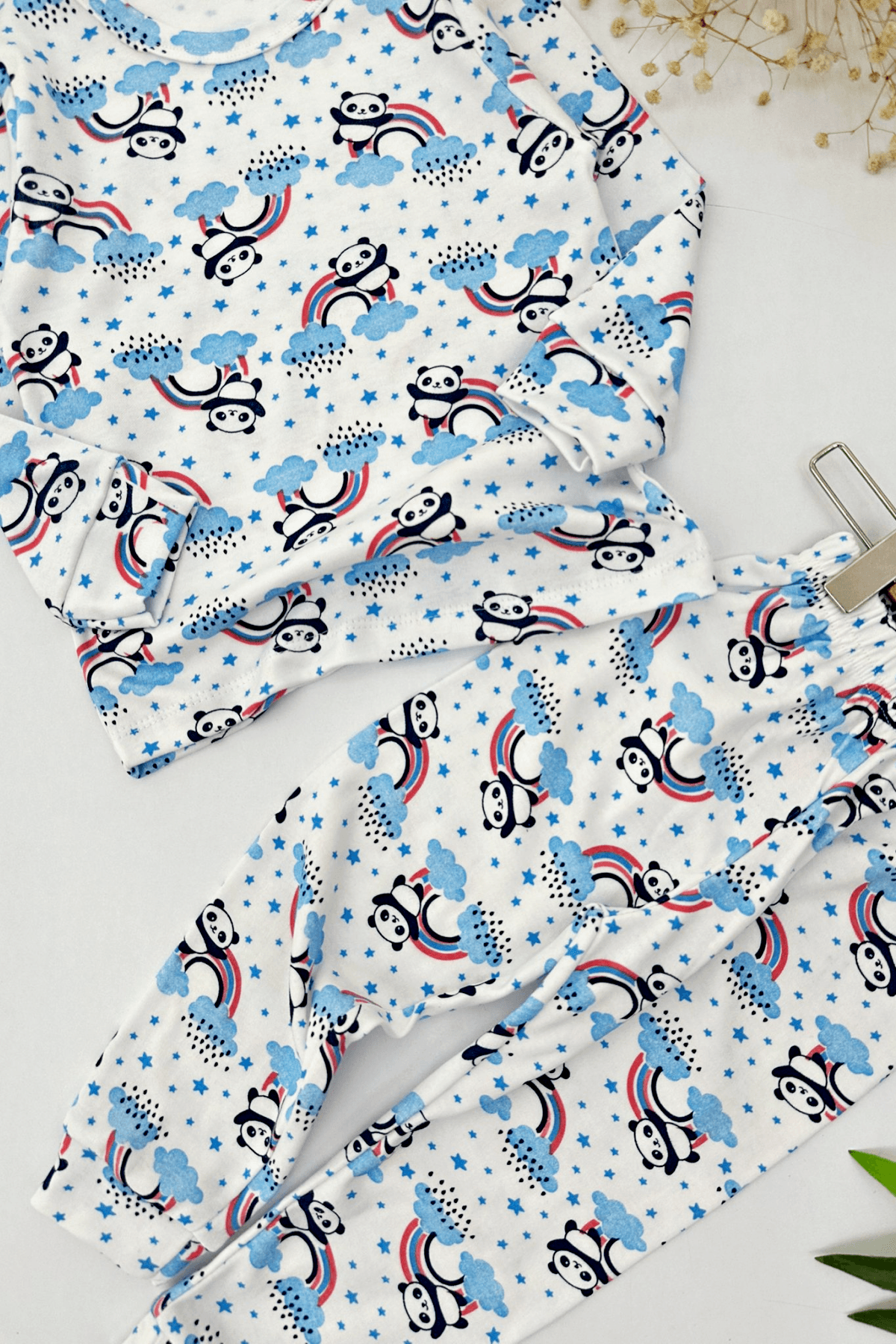 EKRU RENK PANDA DESEN KIZ ÇOCUK PİJAMA TAKIMI