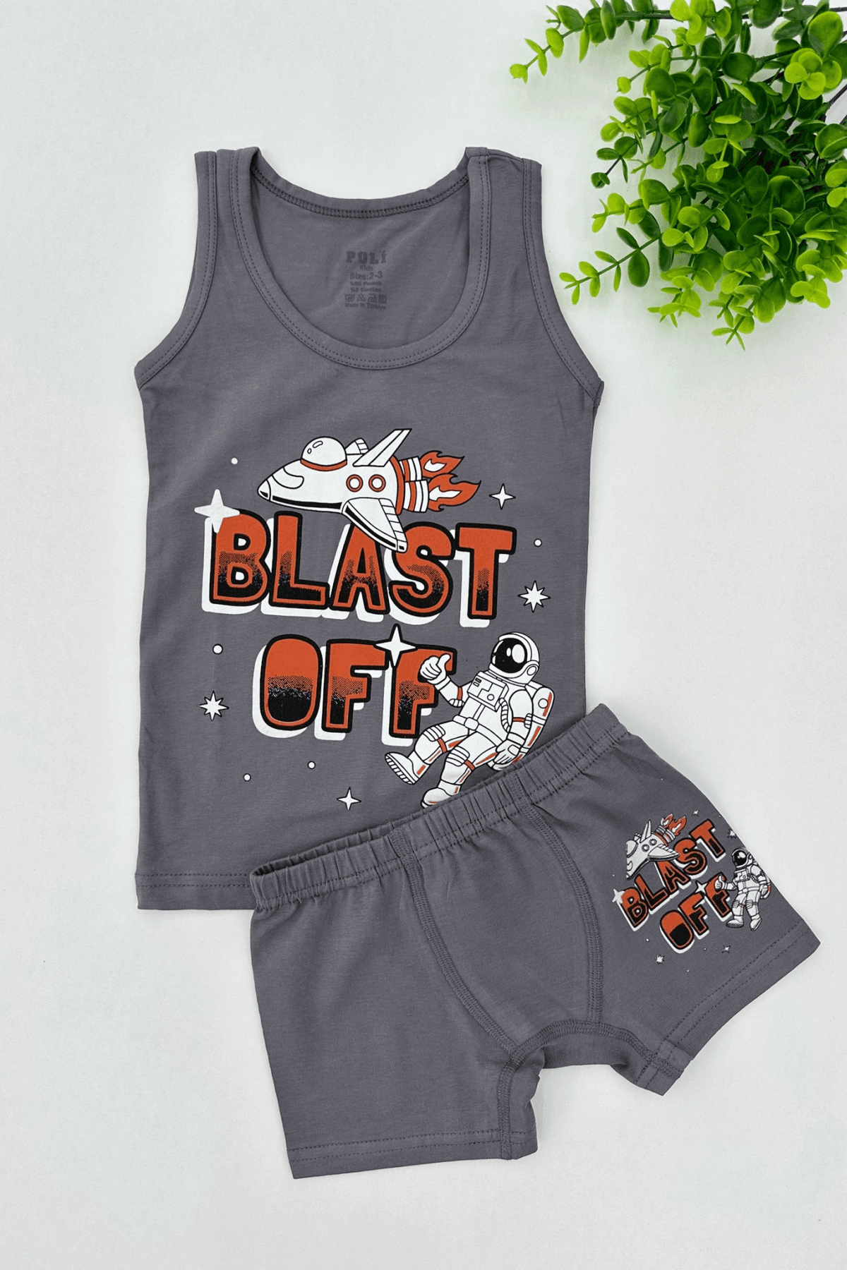 GRİ RENK FÜZE BASKILI ERKEK ÇOCUK ATLET BOXER TAKIM