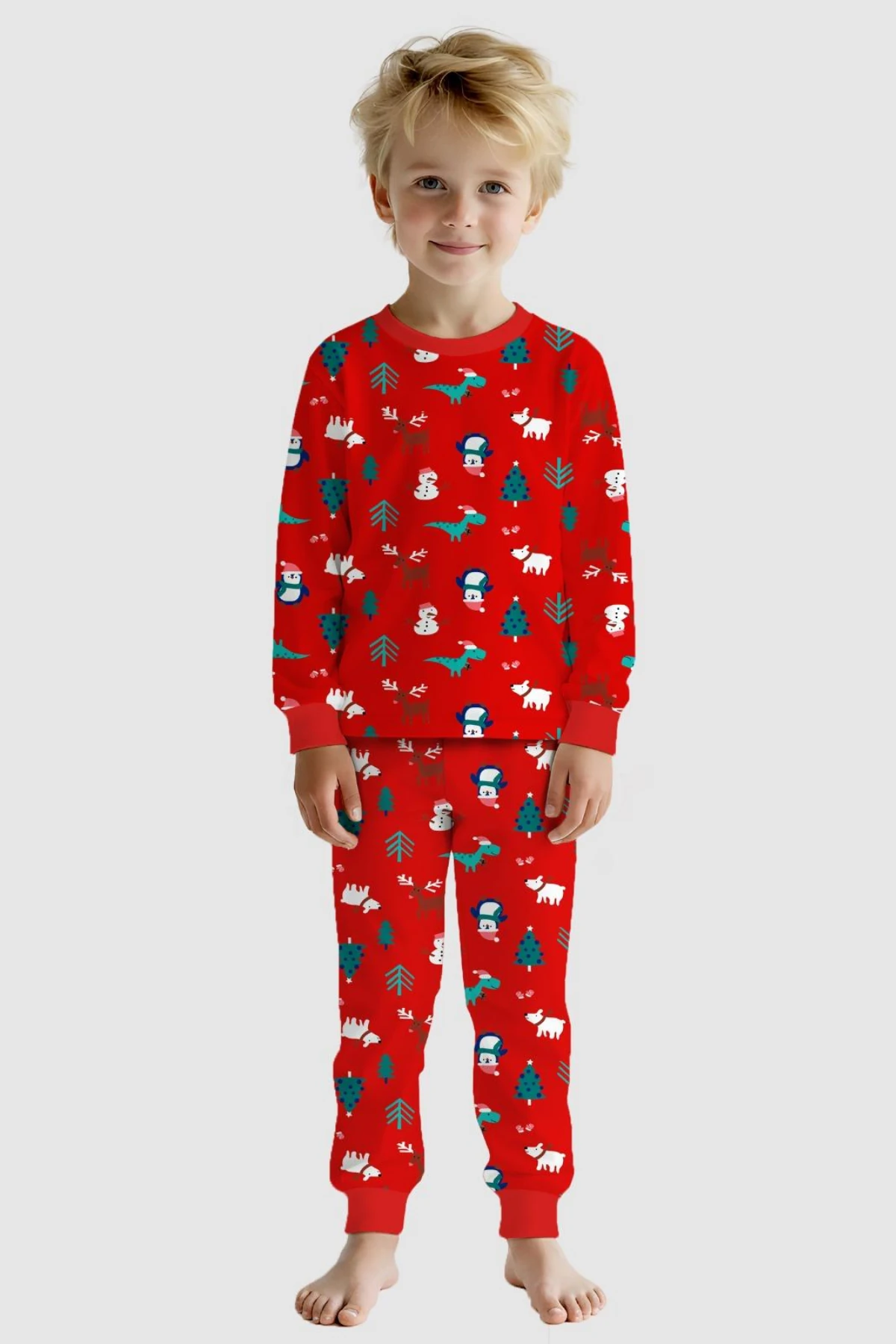 KIRMIZI RENK YILBAŞI DESEN UNISEX PİJAMA TAKIMI