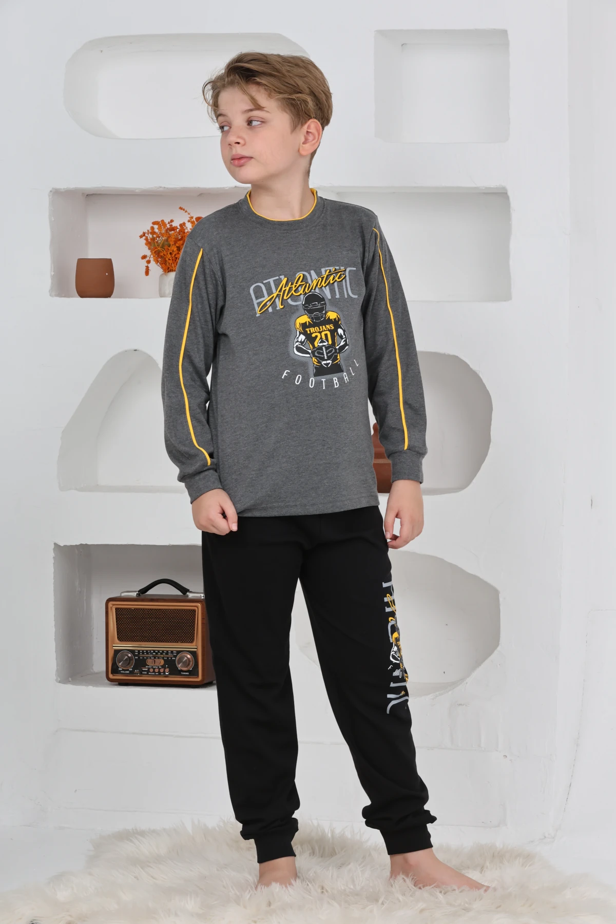 GRİ RENK ATLANTİC FOOTBALL BASKILI ERKEK ÇOCUK PİJAMA TAKIMI