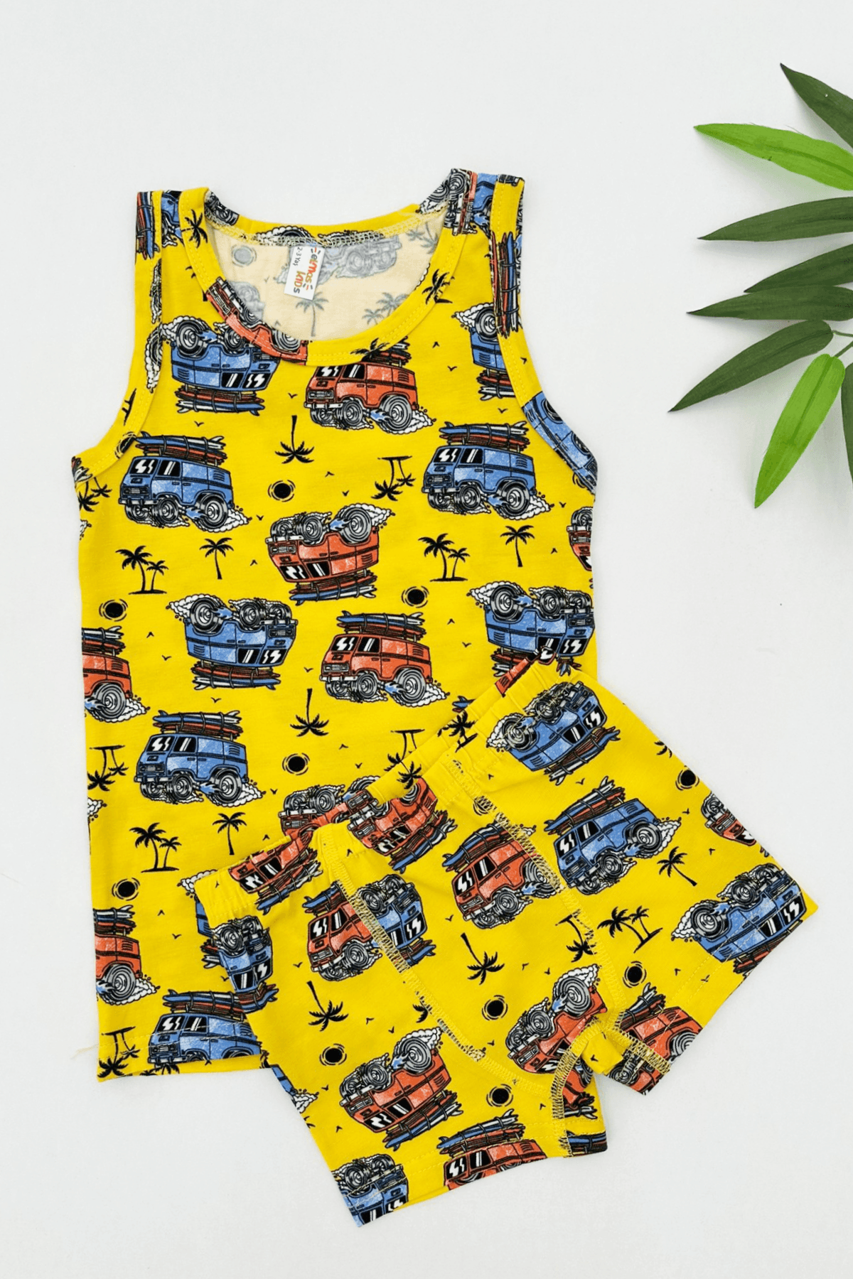 SARI RENK KARAVAN DESEN ERKEK ÇOCUK ATLET BOXER TAKIM 