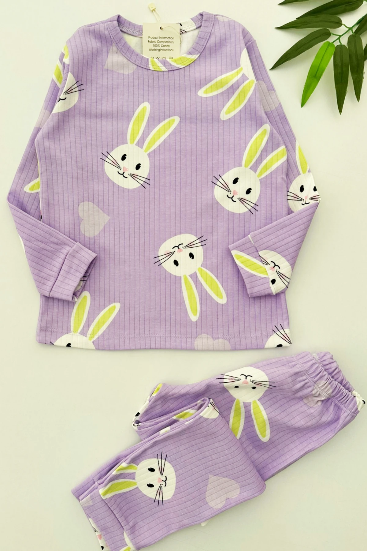LİLA RENK TAVŞAN DESEN KIZ ÇOCUK PİJAMA TAKIMI
