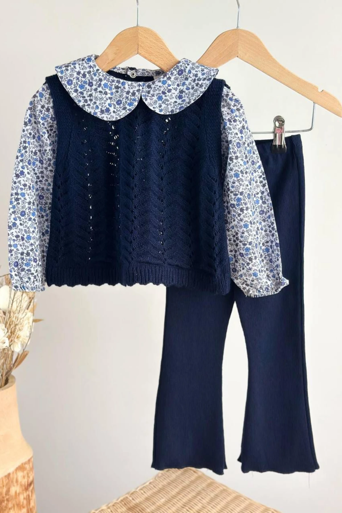 LACİVERT RENK TRİKO KUMAŞ BEBE YAKA KIZ ÇOCUK ALT ÜST TAKIM