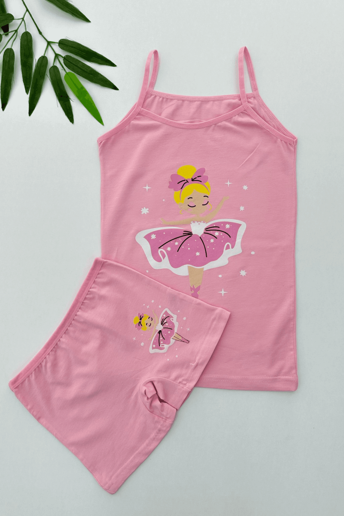 PEMBE  RENK BALERİN BASKILI KIZ ÇOCUK ATLET BOXER TAKIM