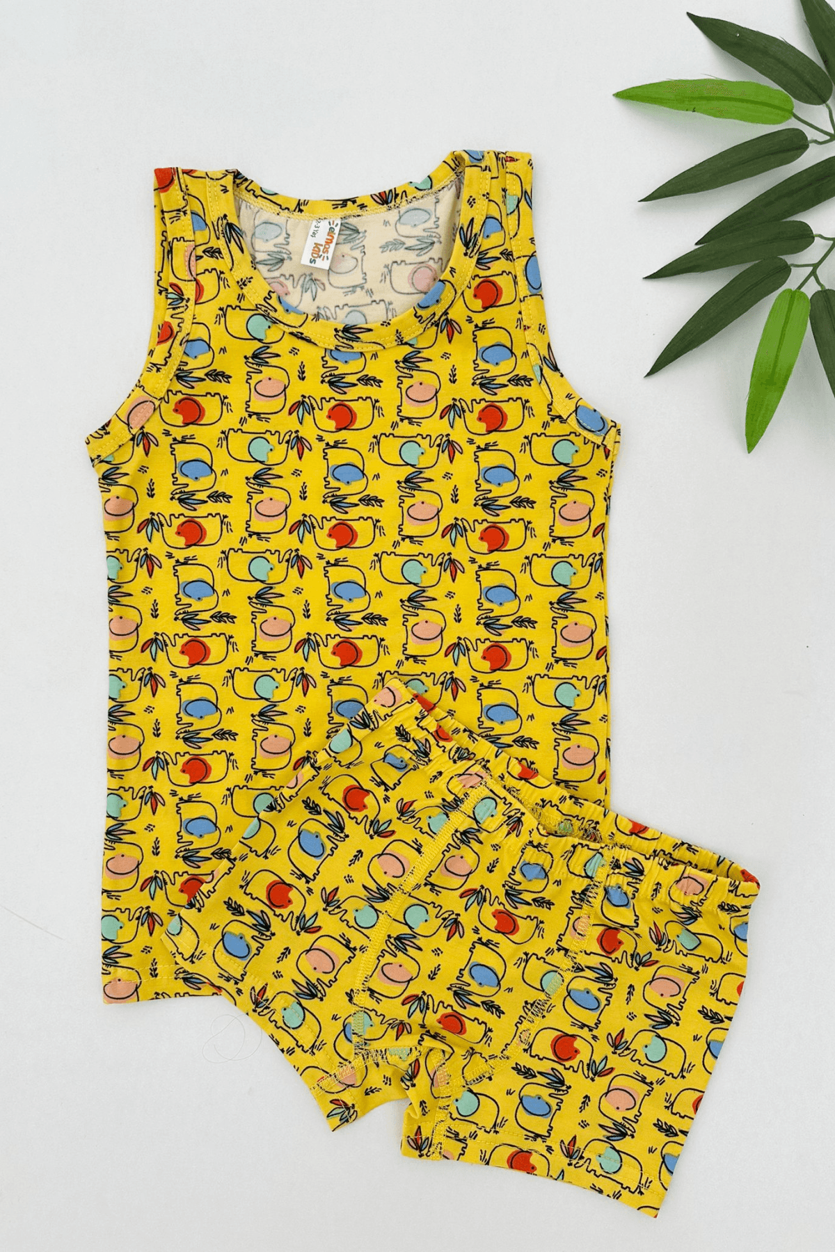 SARI RENK FİL DESEN ERKEK ÇOCUK ATLET BOXER TAKIM