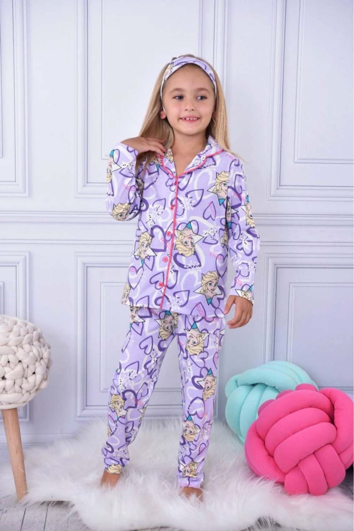 ÖNDEN DÜĞMELİ ELSA DESEN PİJAMA TAKIMI