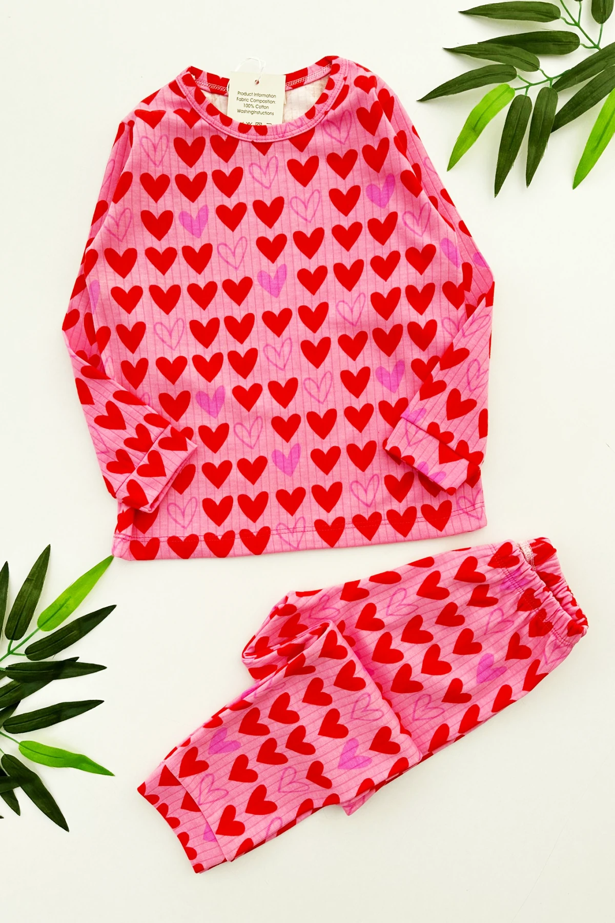 PEMBE KALP DESEN KIZ ÇOCUK PİJAMA TAKIMI