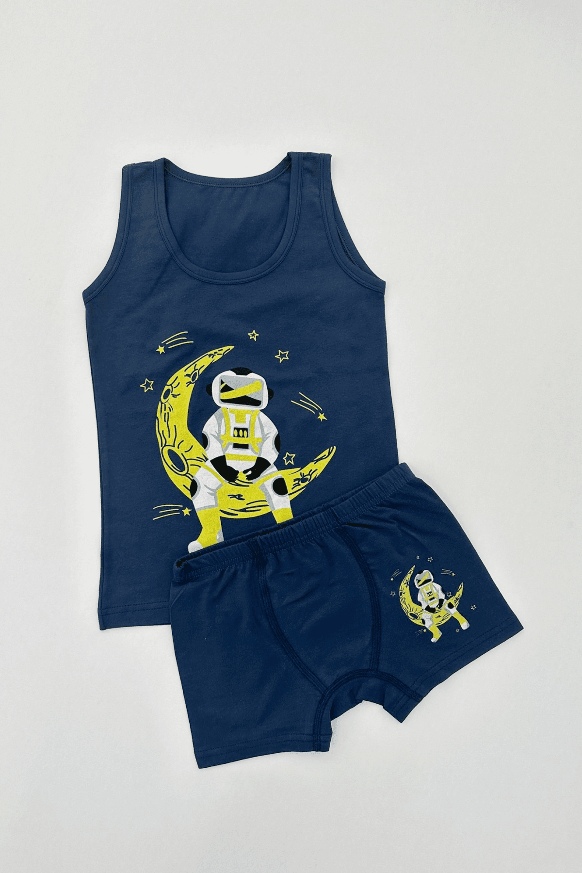 LACİVERT RENK ASTRONOT BASKILI ERKEK ÇOCUK ATLET BOXER TAKIM