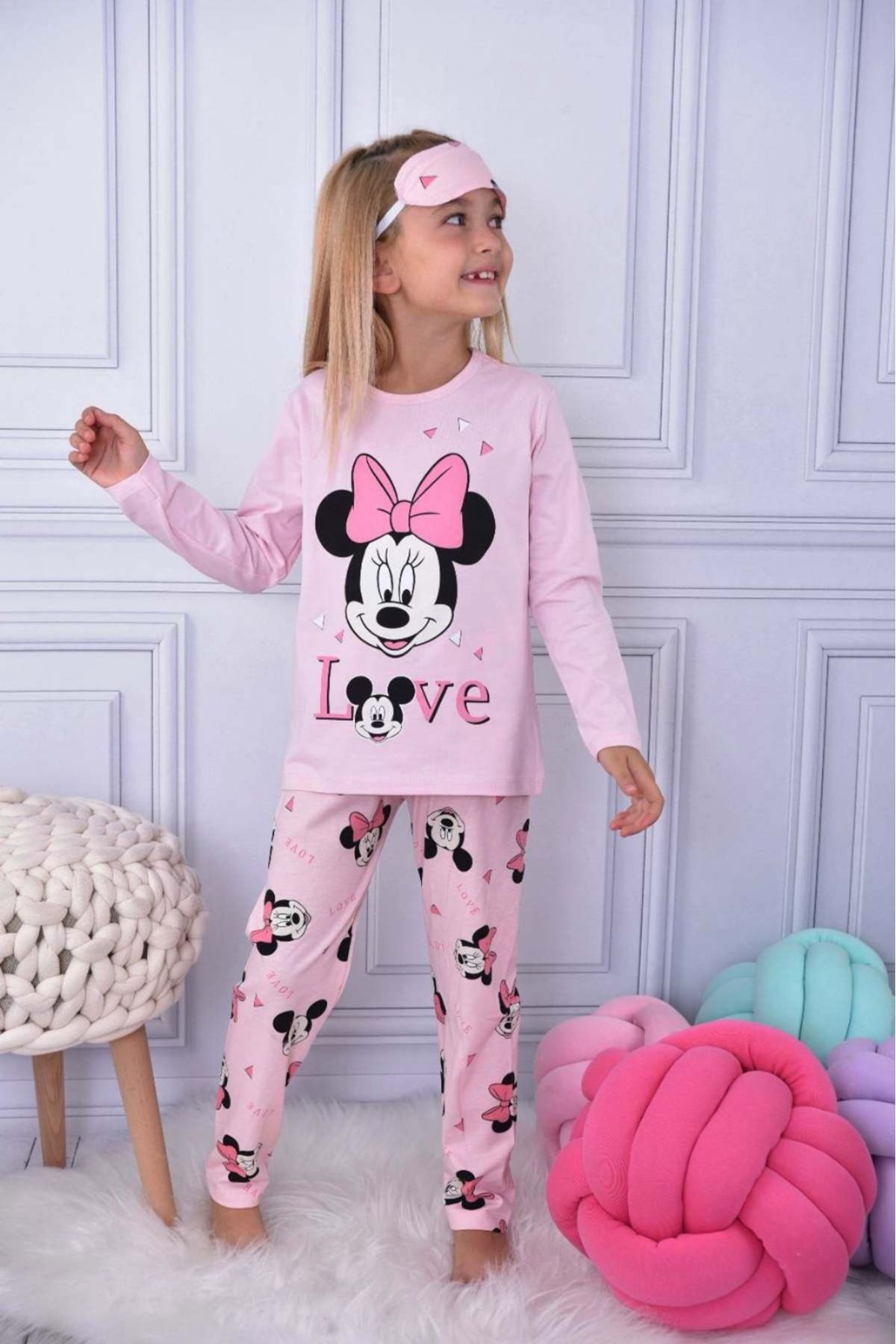 MİNNİE MOUSE DESEN KIZ PİJAMA TAKIMI