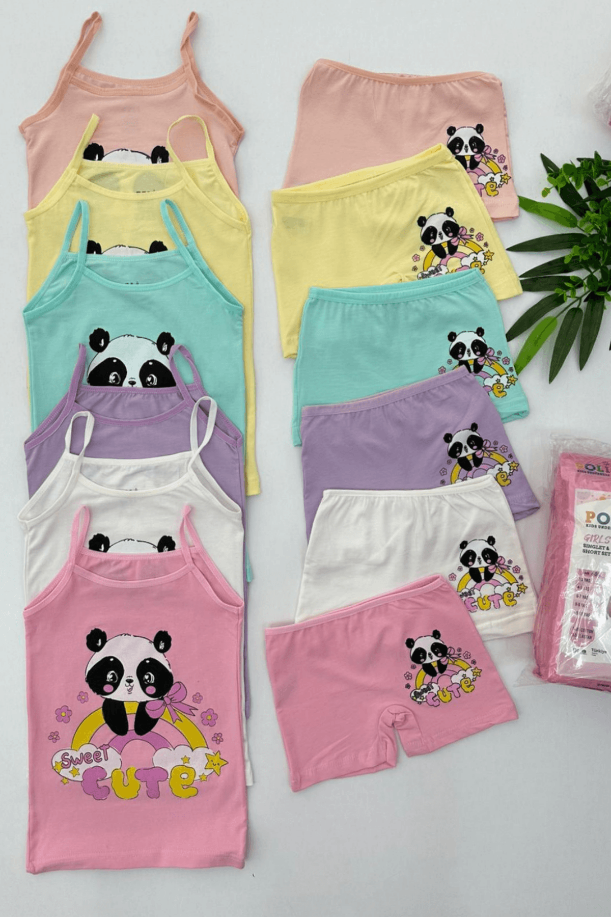 6'LI PANDA DESEN KIZ ÇOCUK ATLET BOXER TAKIMI