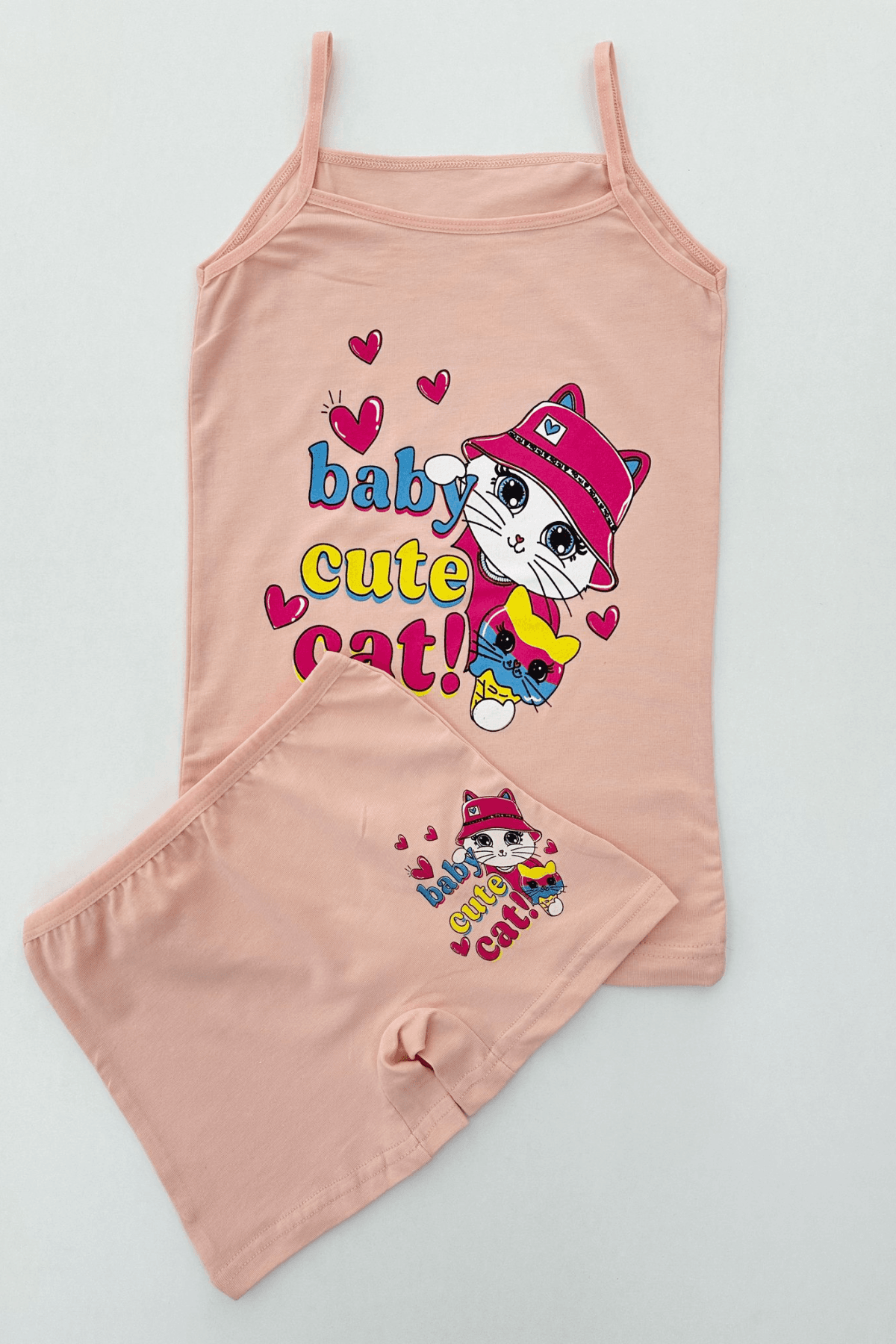SOMON RENK KEDİ BASKILI KIZ ÇOCUK ATLET BOXER TAKIM