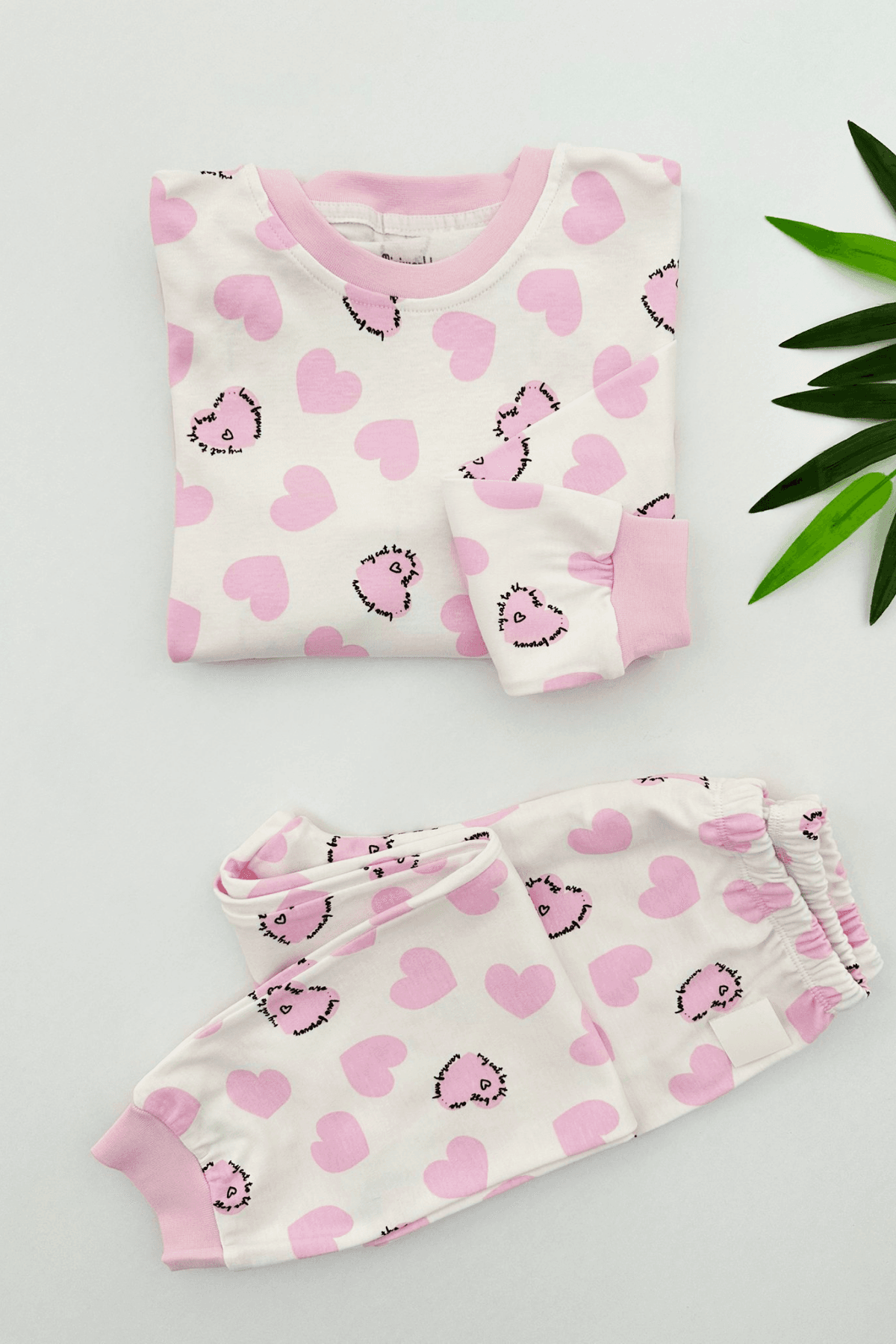 AÇIK PEMBE KALP DESEN KIZ ÇOCUK PİJAMA TAKIMI 