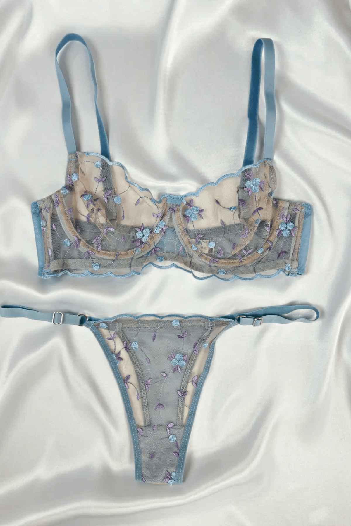 MAVİ LİLA ÇITIR ÇİÇEK BRA SET