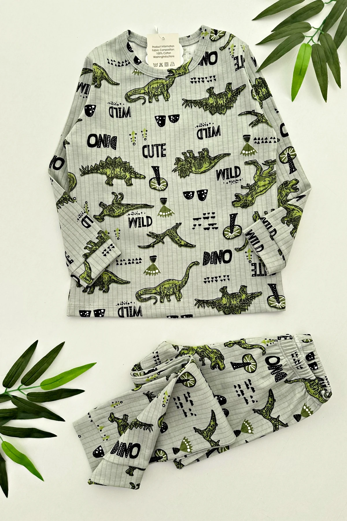 YEŞİL DİNAZOR DESEN ERKEK ÇOCUK PİJAMA TAKIMI