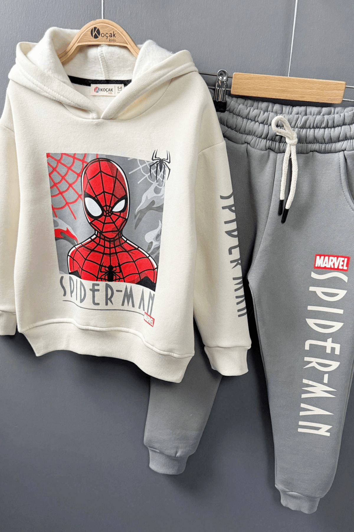  GRİ SPİDERMAN BASKILI KAPÜŞONLU ERKEK ÇOCUK ŞARDONLU EŞOFMAN TAKIMI