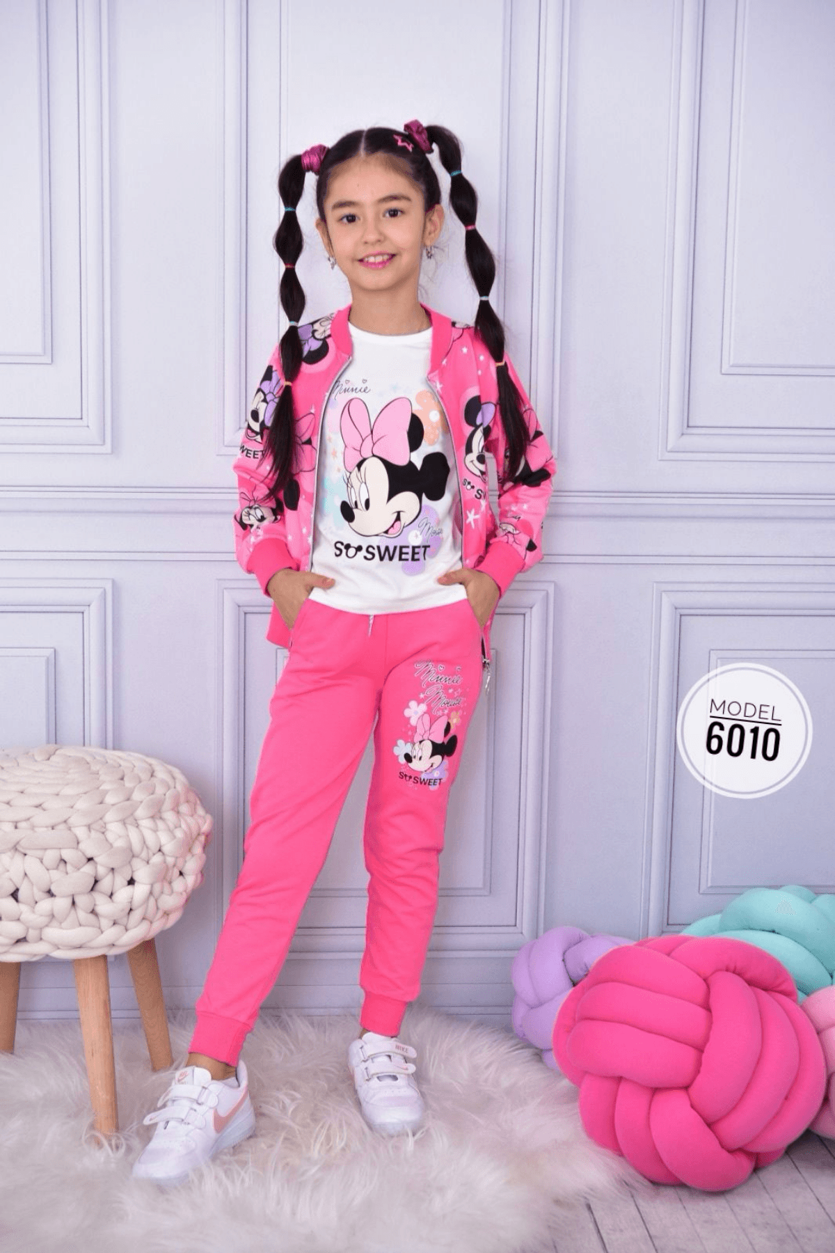 3'LÜ MİNNİE MOUSE BASKILI KIZ ÇOCUK EŞOFMAN TAKIMI (PEMBE)