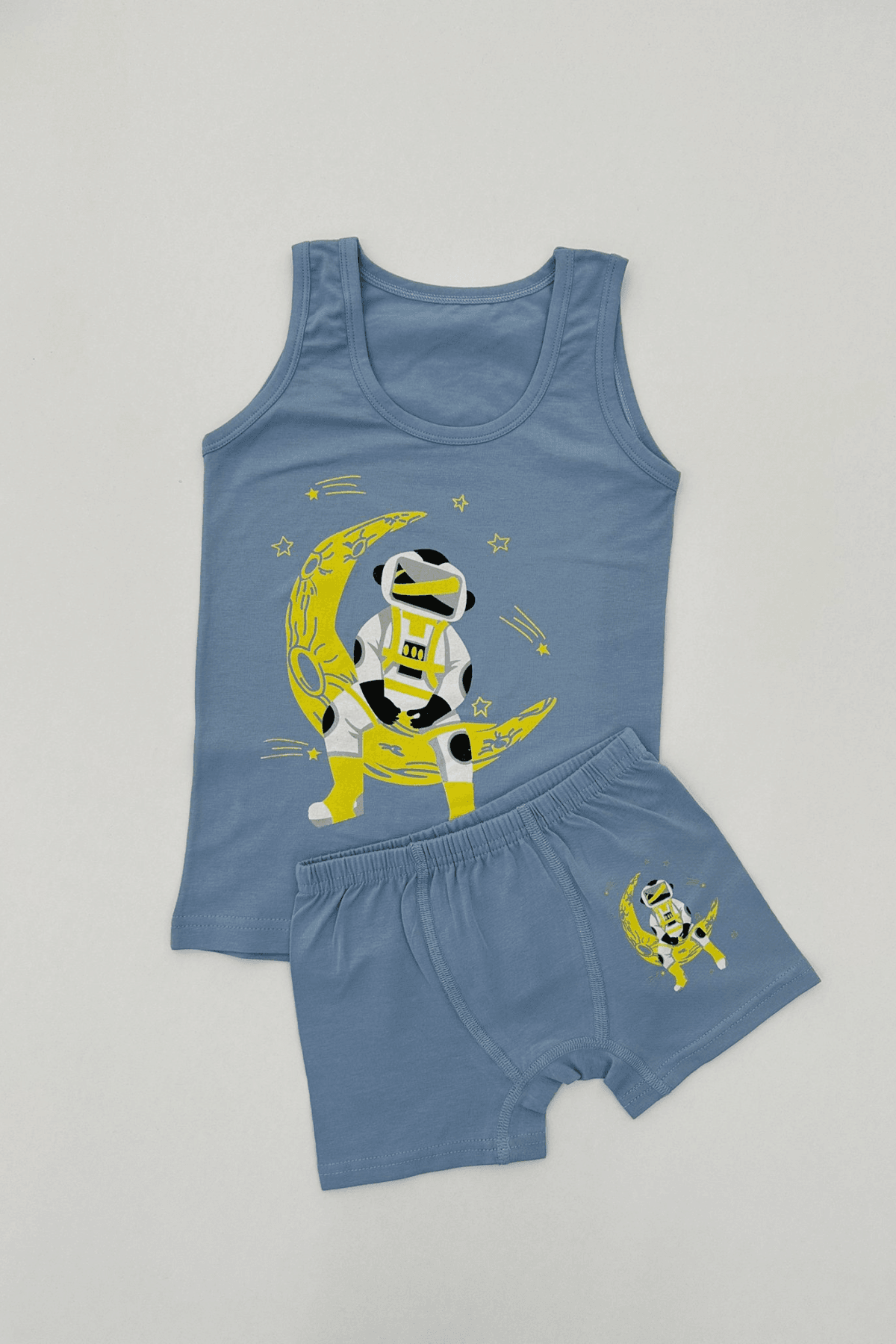 MAVİ RENK ASTRONOT BASKILI ERKEK ÇOCUK ATLET BOXER TAKIM