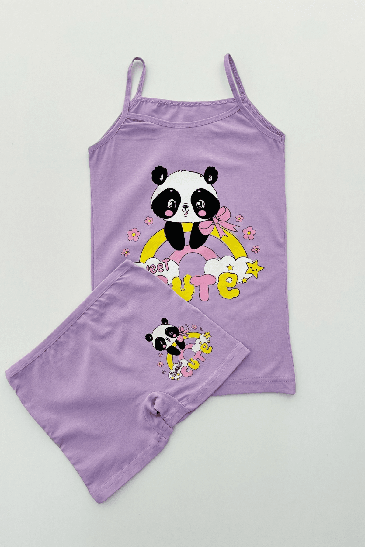 LİLA RENK PANDA BASKILI KIZ ÇOCUK ATLET BOXER TAKIM