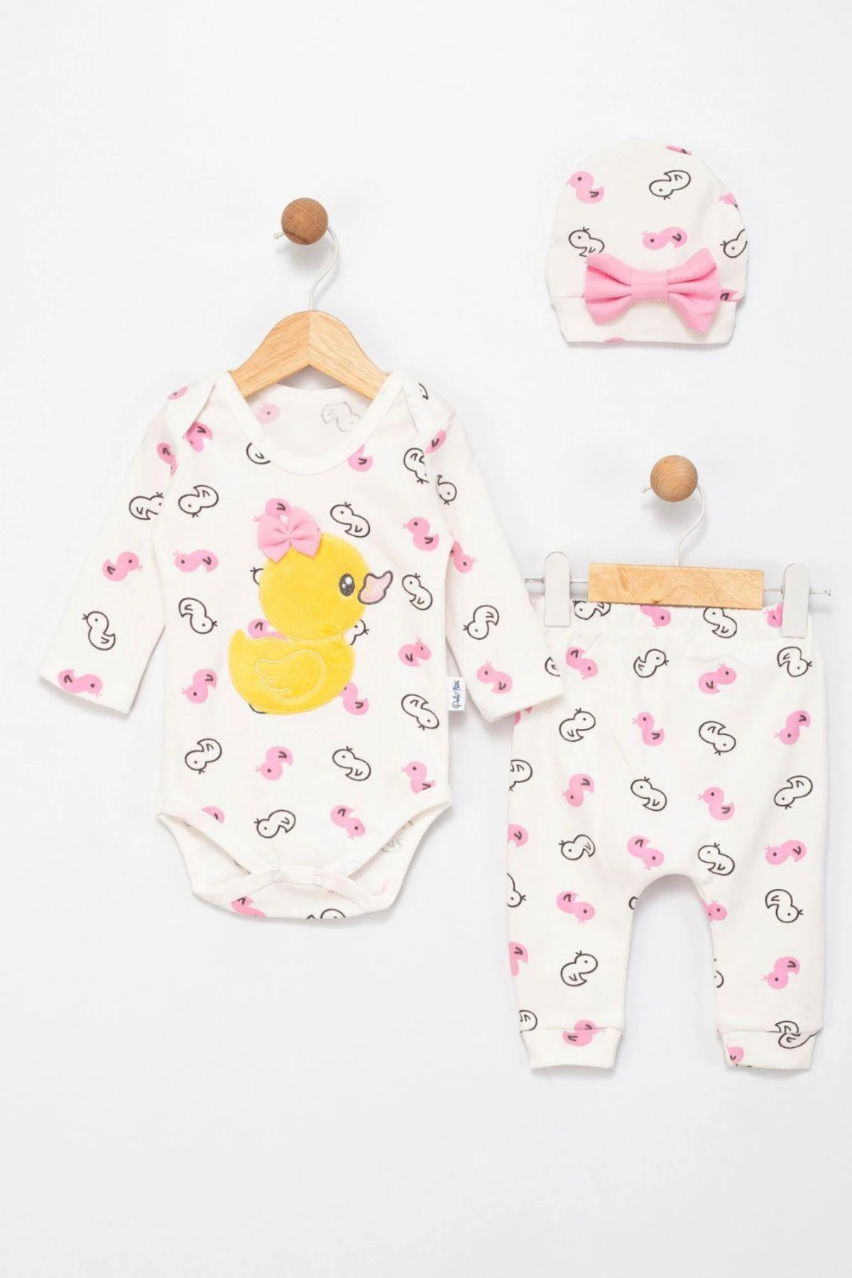 EKRU PEMBE KUĞU NAKIŞLI KIZ BEBEK ŞAPKALI KIZ ZIBIN SET