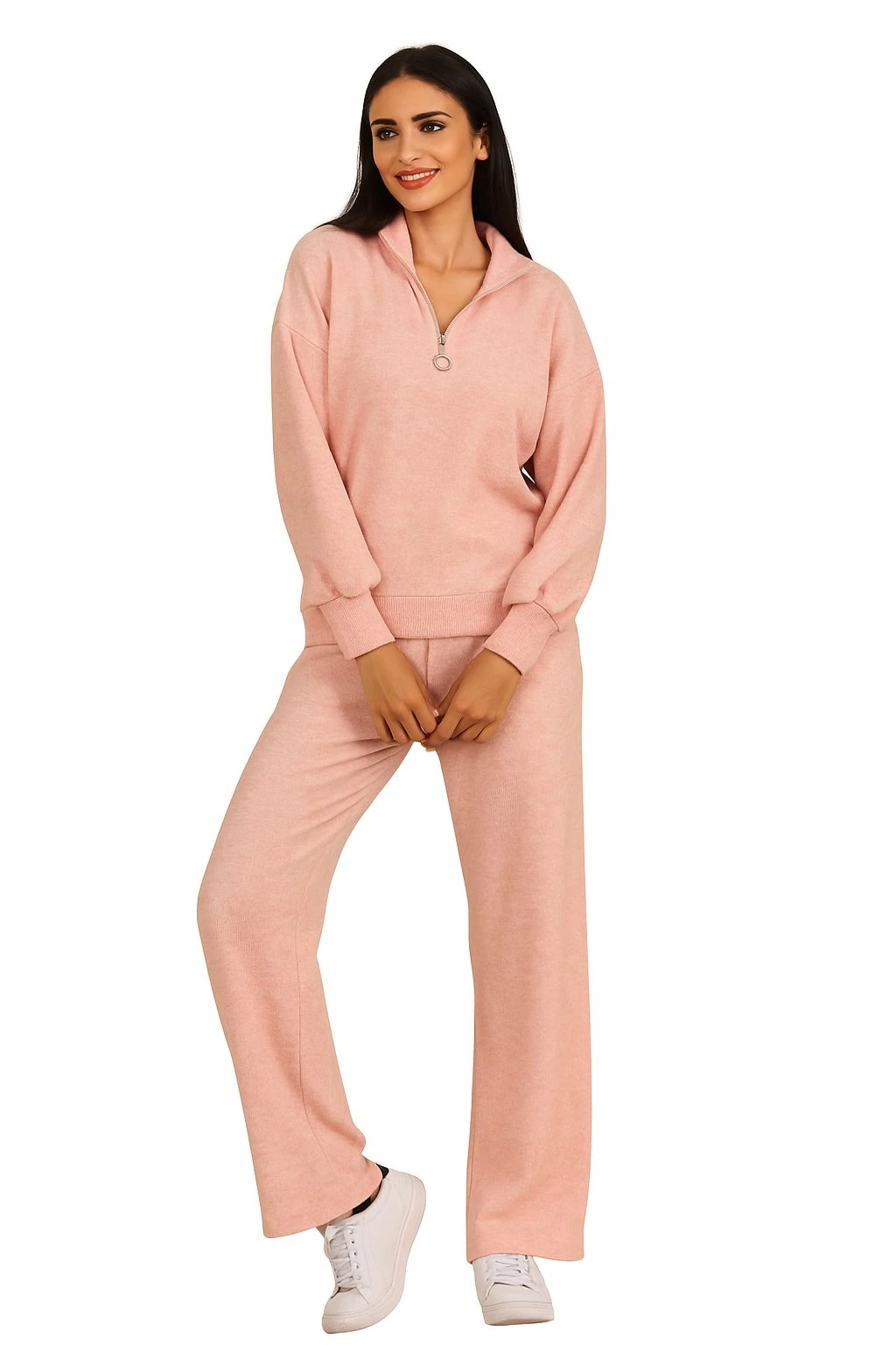 PEMBE RENK DİK YAKA FERMUARLI KADIN EŞOFMAN TAKIMI