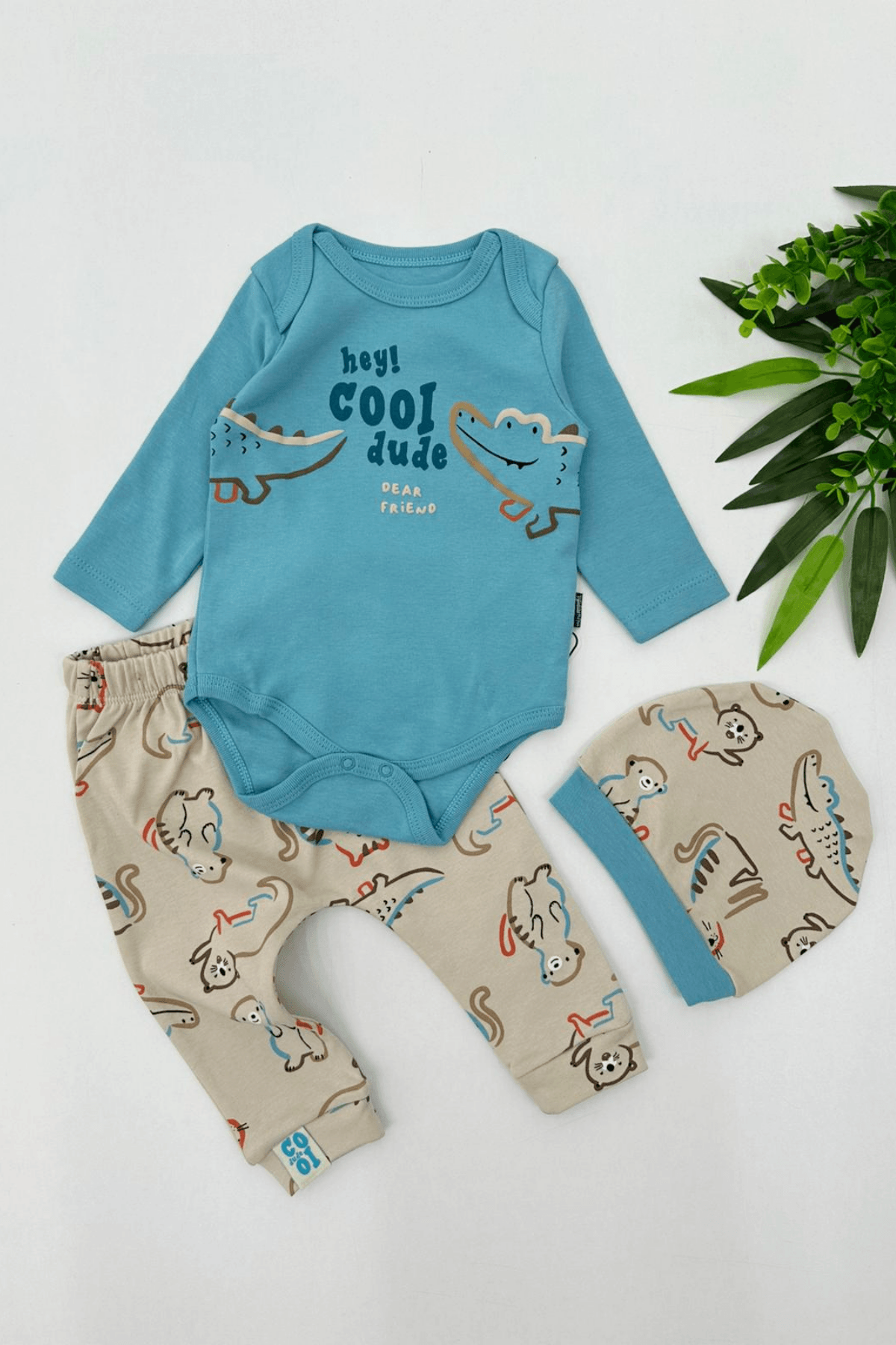 3'LÜ MAVİ RENK TİMSAH DESEN ERKEK BEBEK ZIBIN SET