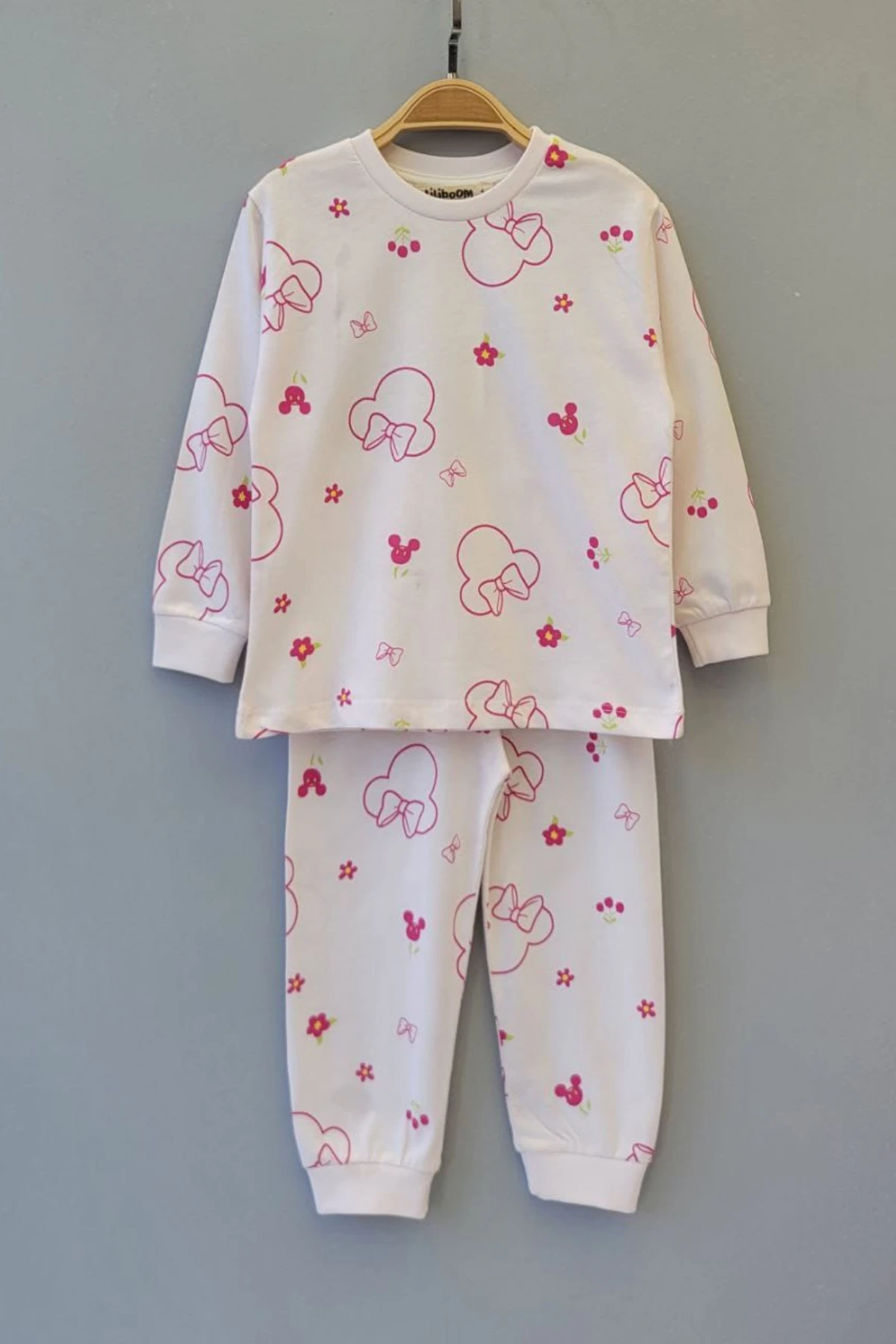 EKRU PEMBE RENK MİNNİE MOUSE DESEN KIZ BEBEK PİJAMA TAKIMI