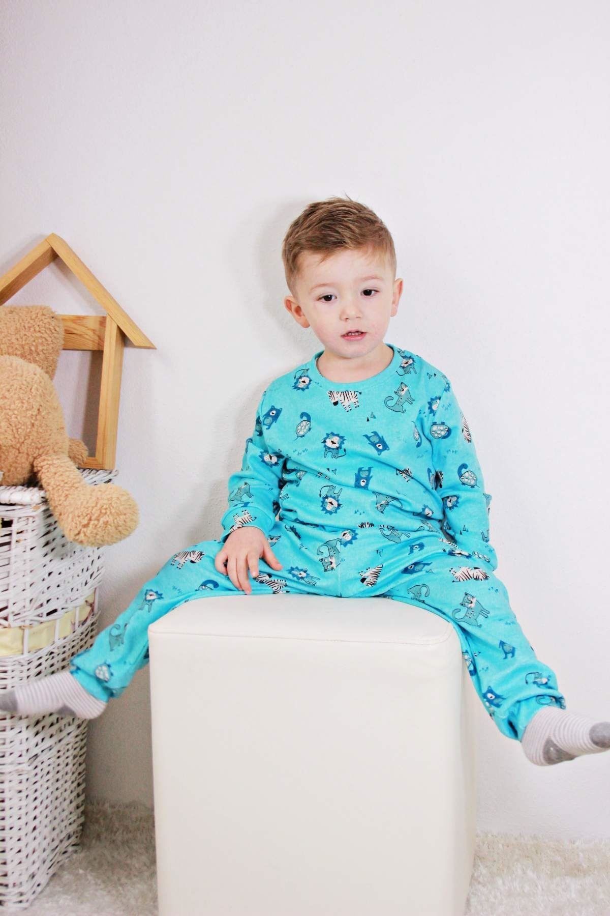 MAVİ HAYVAN DESEN PİJAMA TAKIMI