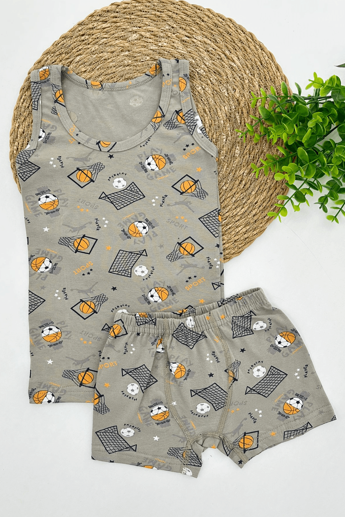 HAKİ RENK TOP DESEN ERKEK ÇOCUK ATLET BOXER TAKIM