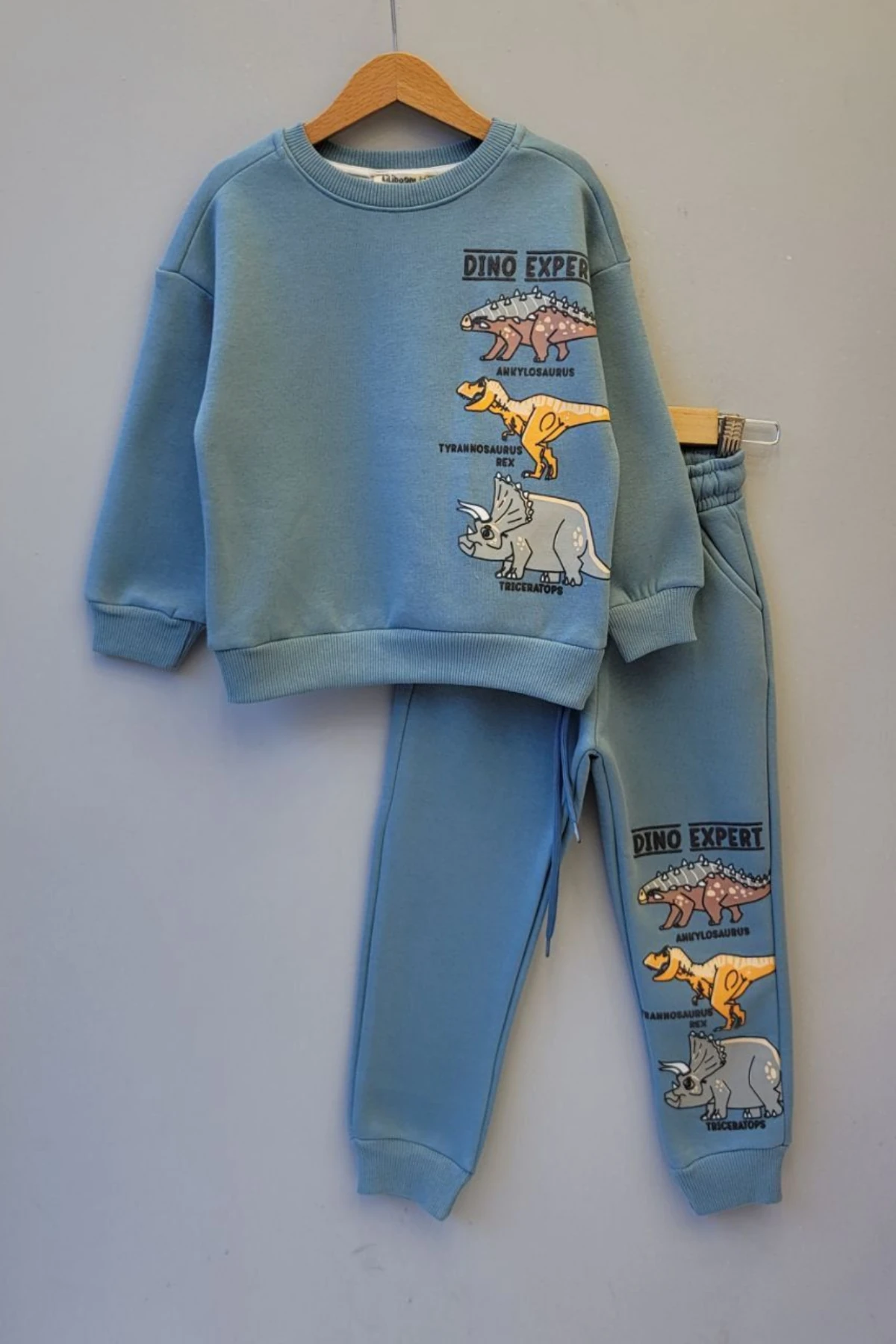 PETROL MAVİSİ DİNAZOR BASKILI ERKEK ÇOCUK ŞARDONLU EŞOFMAN TAKIMI