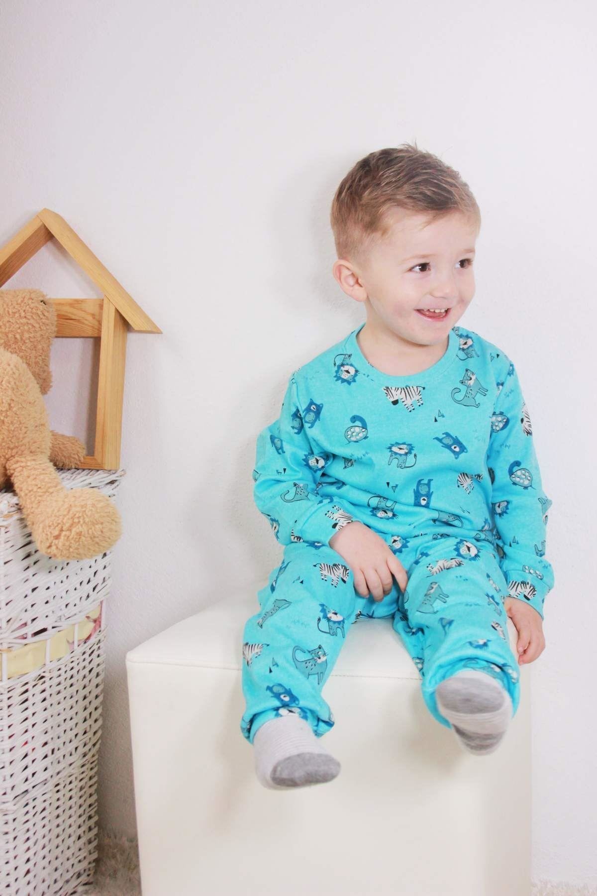 MAVİ HAYVAN DESEN PİJAMA TAKIMI
