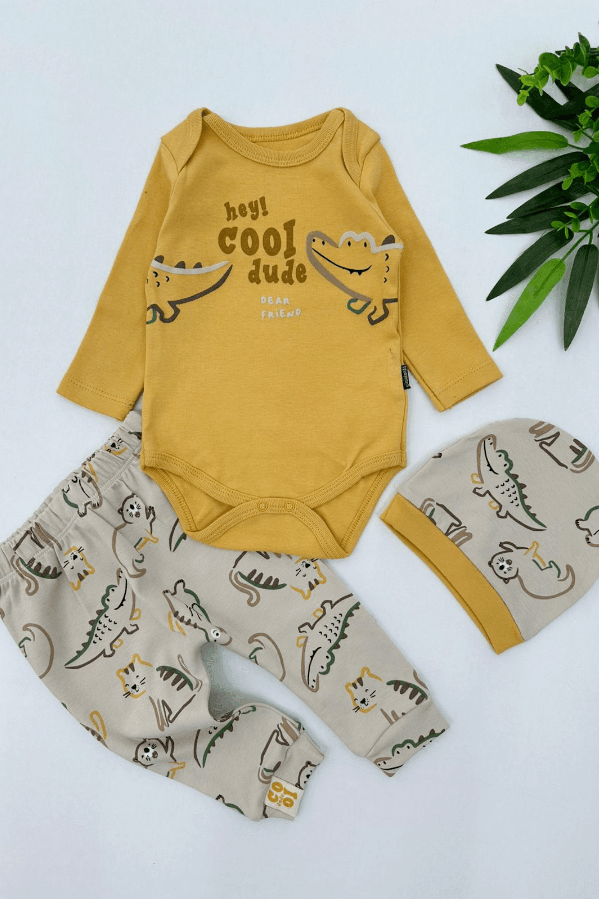 3'LÜ SARI RENK TİMSAH DESEN ERKEK BEBEK ZIBIN SET
