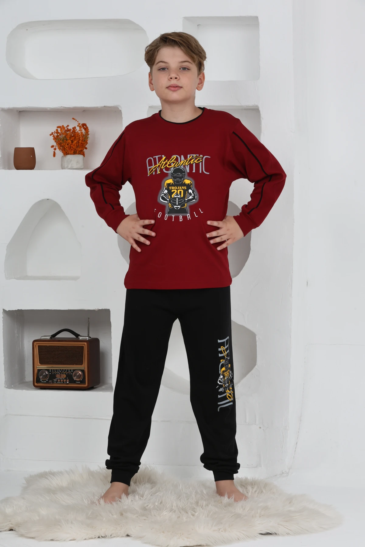 BORDO RENK ATLANTİC FOOTBALL BASKILI ERKEK ÇOCUK PİJAMA TAKIMI
