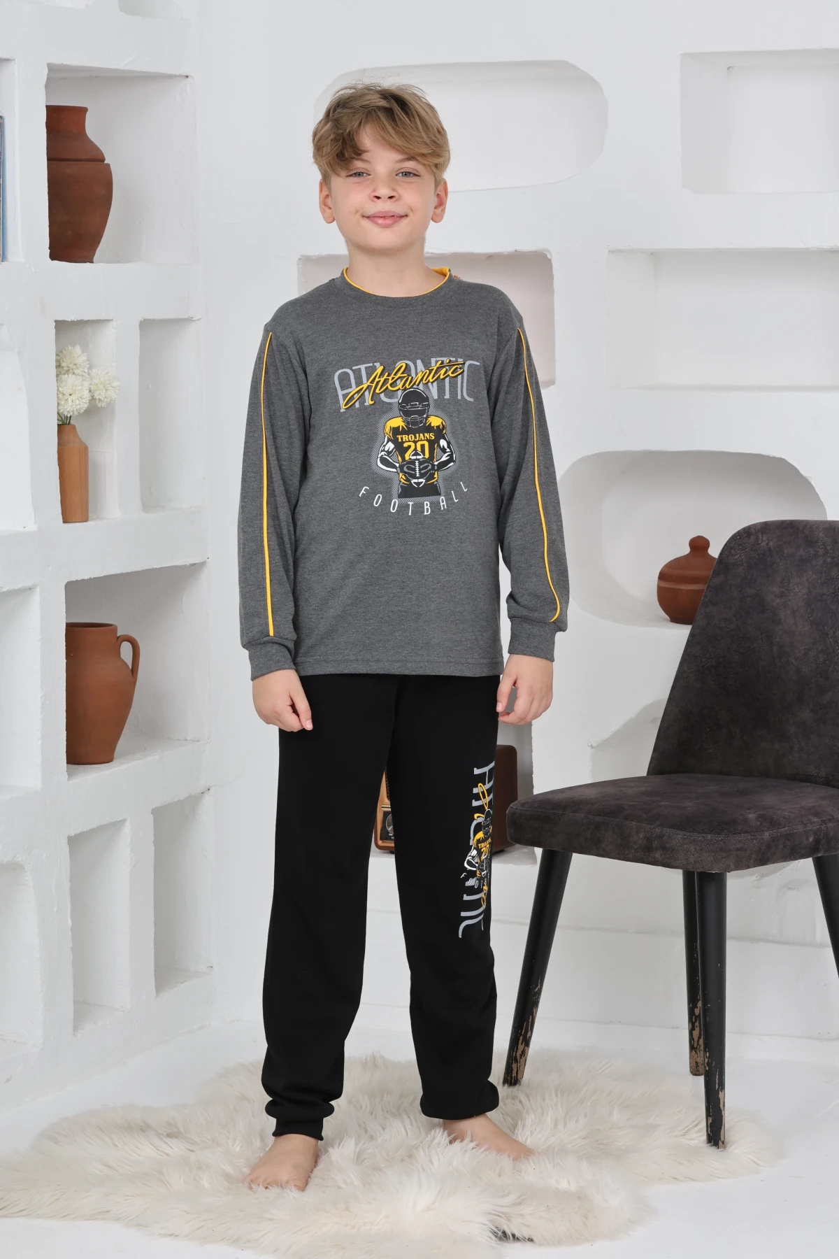 GRİ RENK ATLANTİC FOOTBALL BASKILI ERKEK ÇOCUK PİJAMA TAKIMI