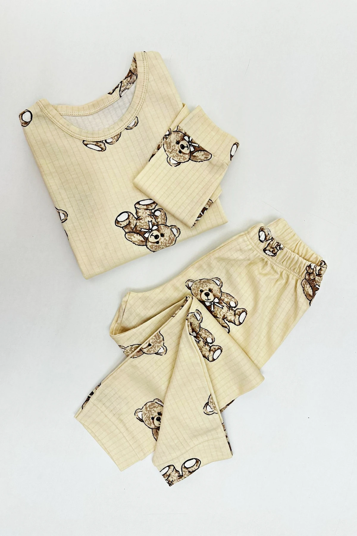 EKRU  RENK AYICIK DESEN UNISEX PİJAMA TAKIMI